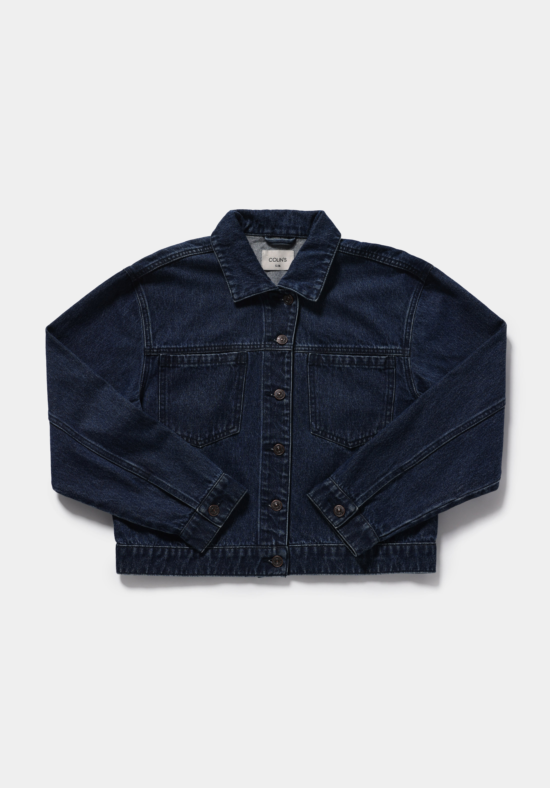 Oversize Fit Düğmeli Astarsız  Kadın Dark İndigo Denim Ceket