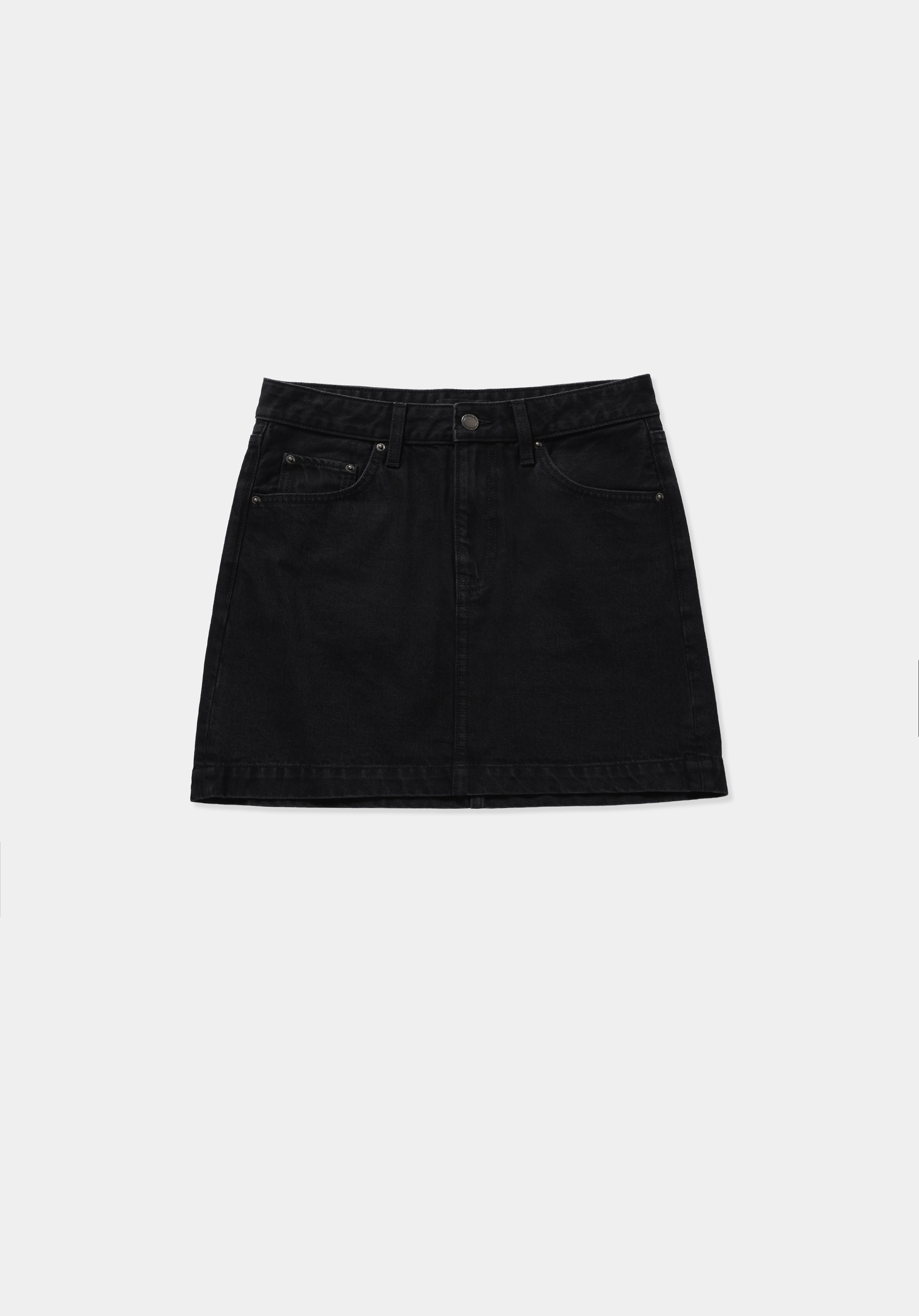 Slim Fit Düz Fermuarlı Kadın Black Black Denim Etek