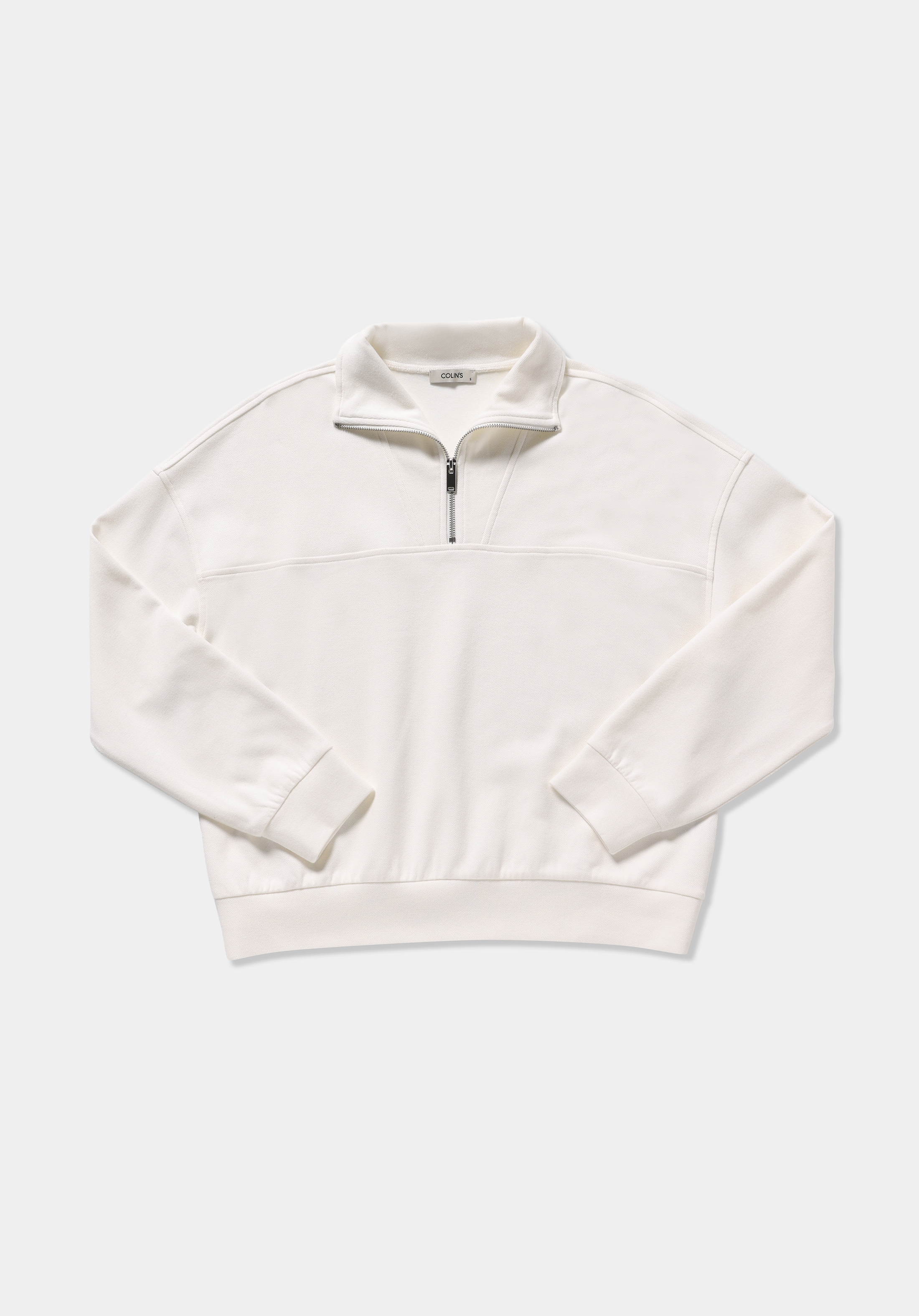 Regular Fit Fermuarlı Düz Kadın Beyaz Sweatshirt
