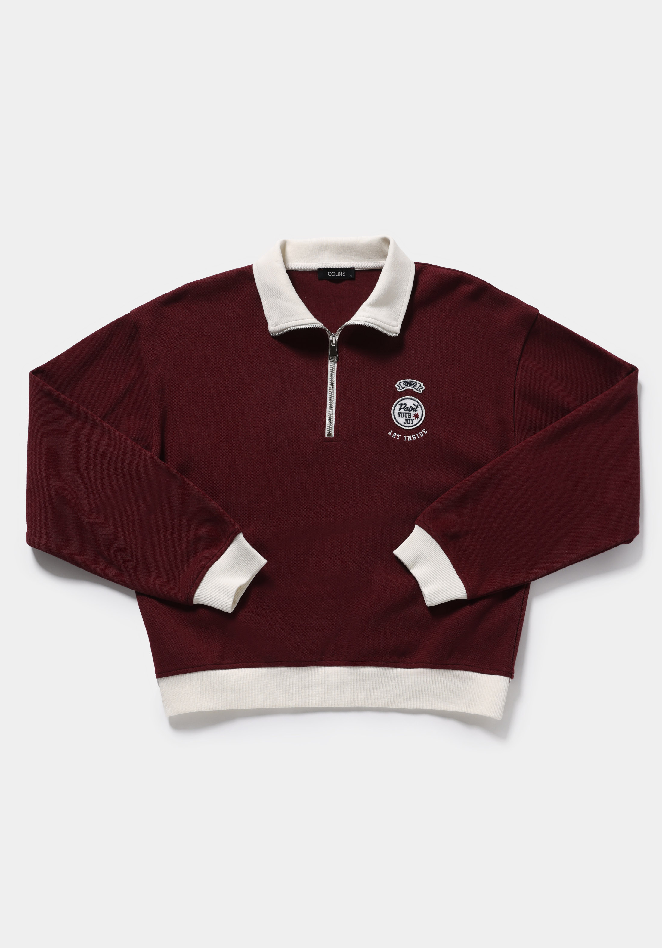 Regular Fit Polo Yaka Nakışlı Kadın Bordo Sweatshirt