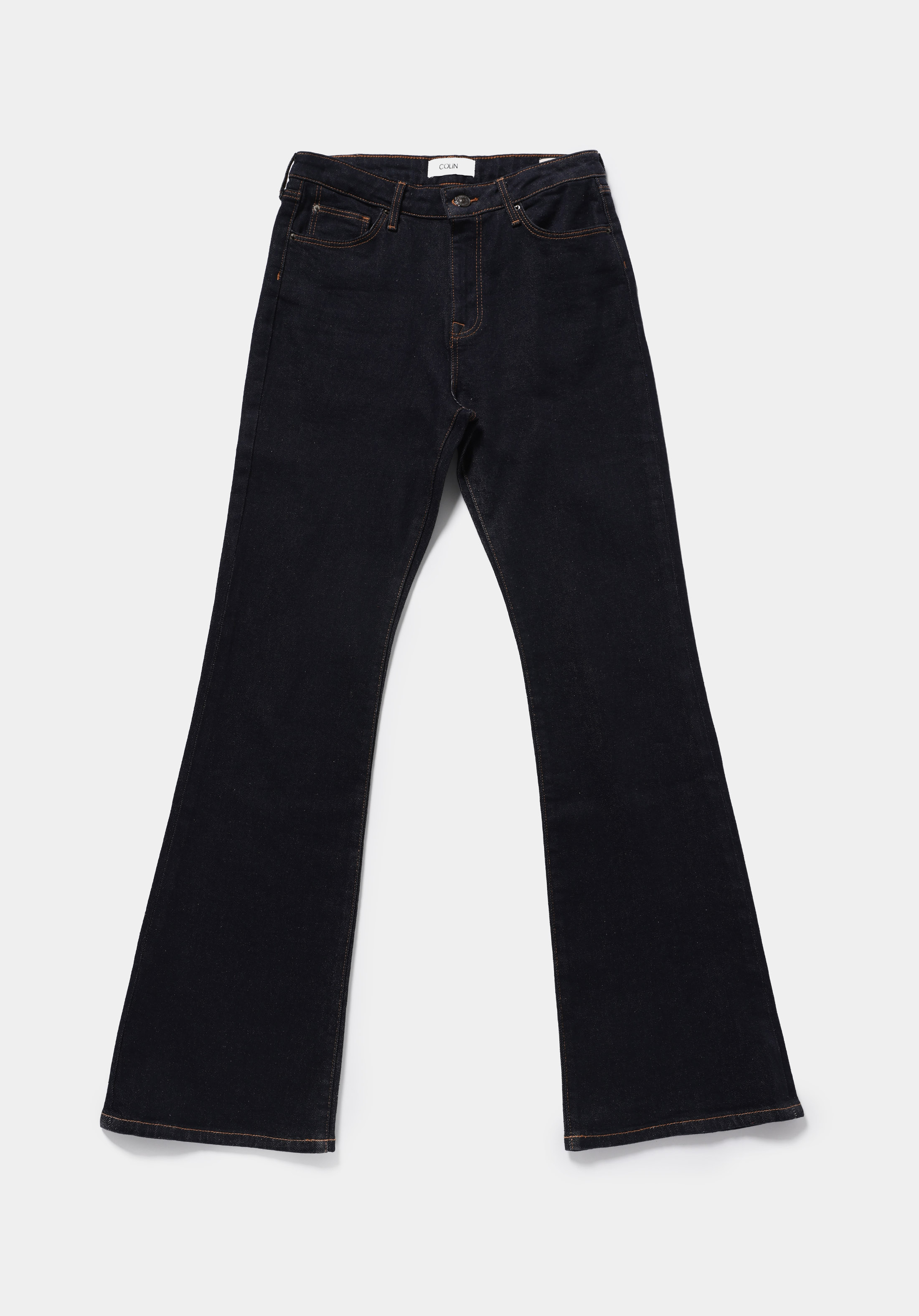 Flare Fit Orta Bel Ispanyol Paça Kadın Dark İndigo Denim Jean Pantolon