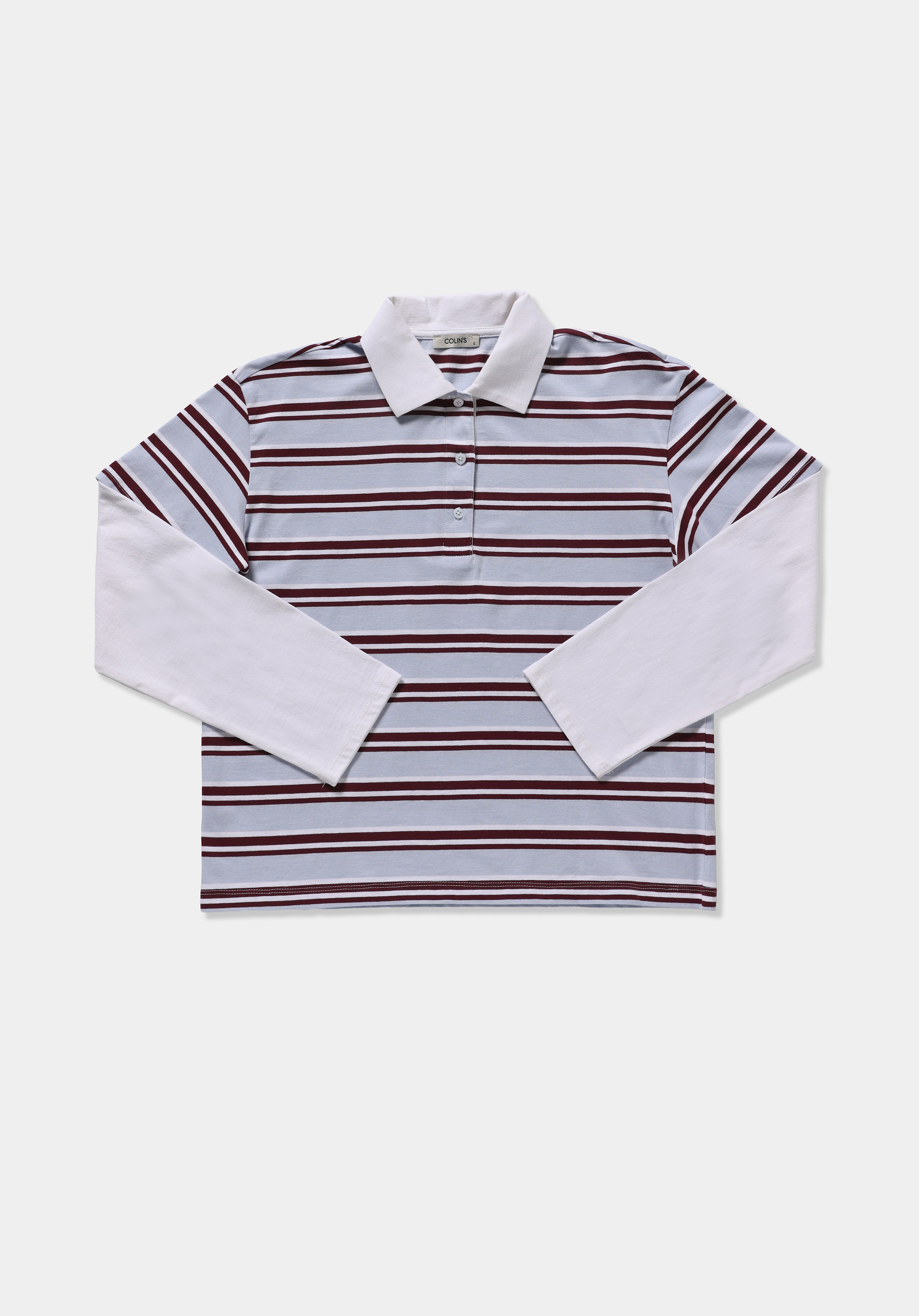 Regular Fit Polo Yaka Çizgili Kadın Çok Renkli Uzun Kol Tişört