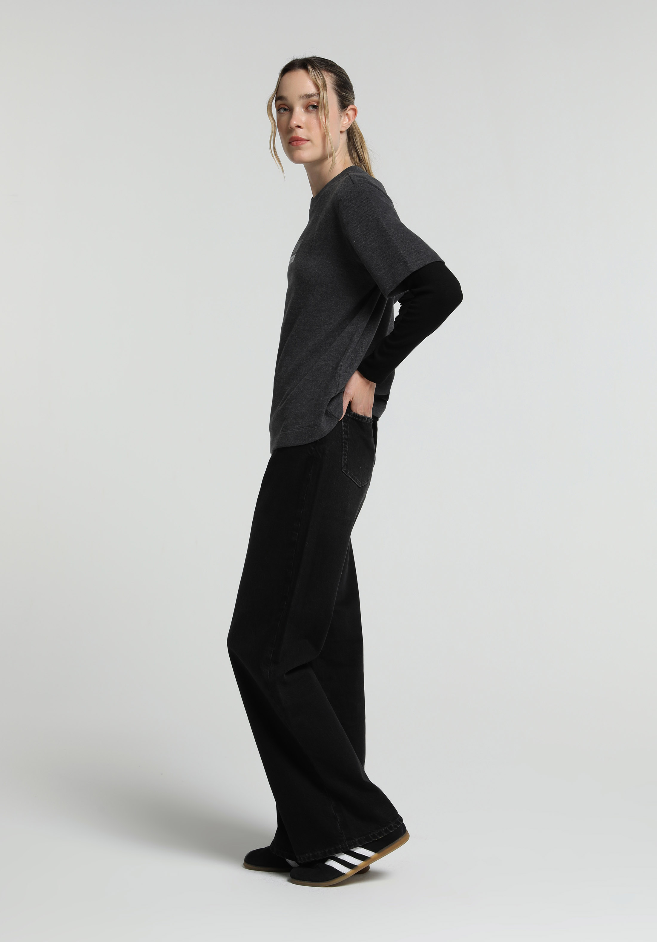 Wide Leg Fit   Kadın Black Black Denim Jean Pantolon