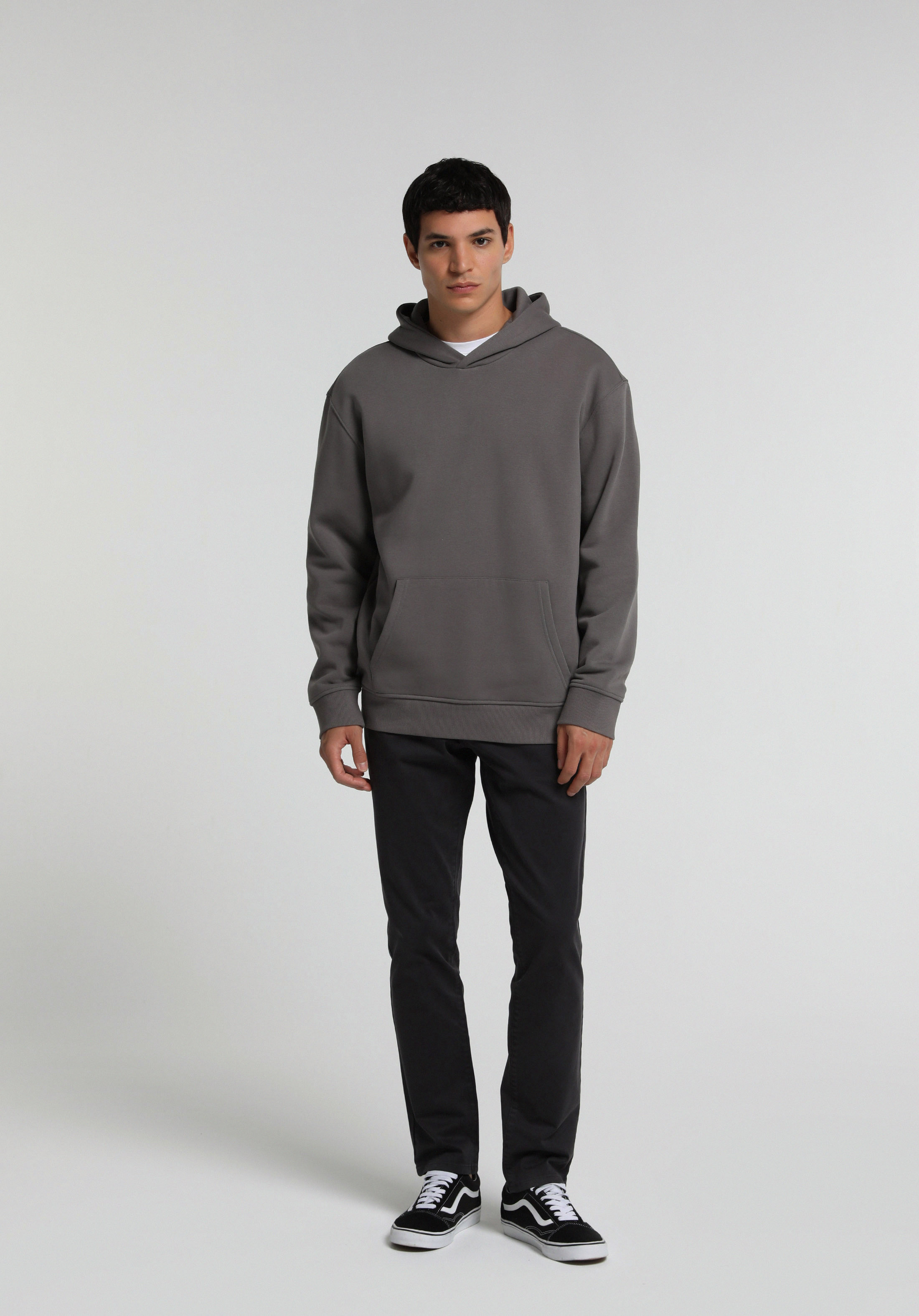 Relaxed Fit Kapüşonlu Düz Erkek Gri Sweatshirt