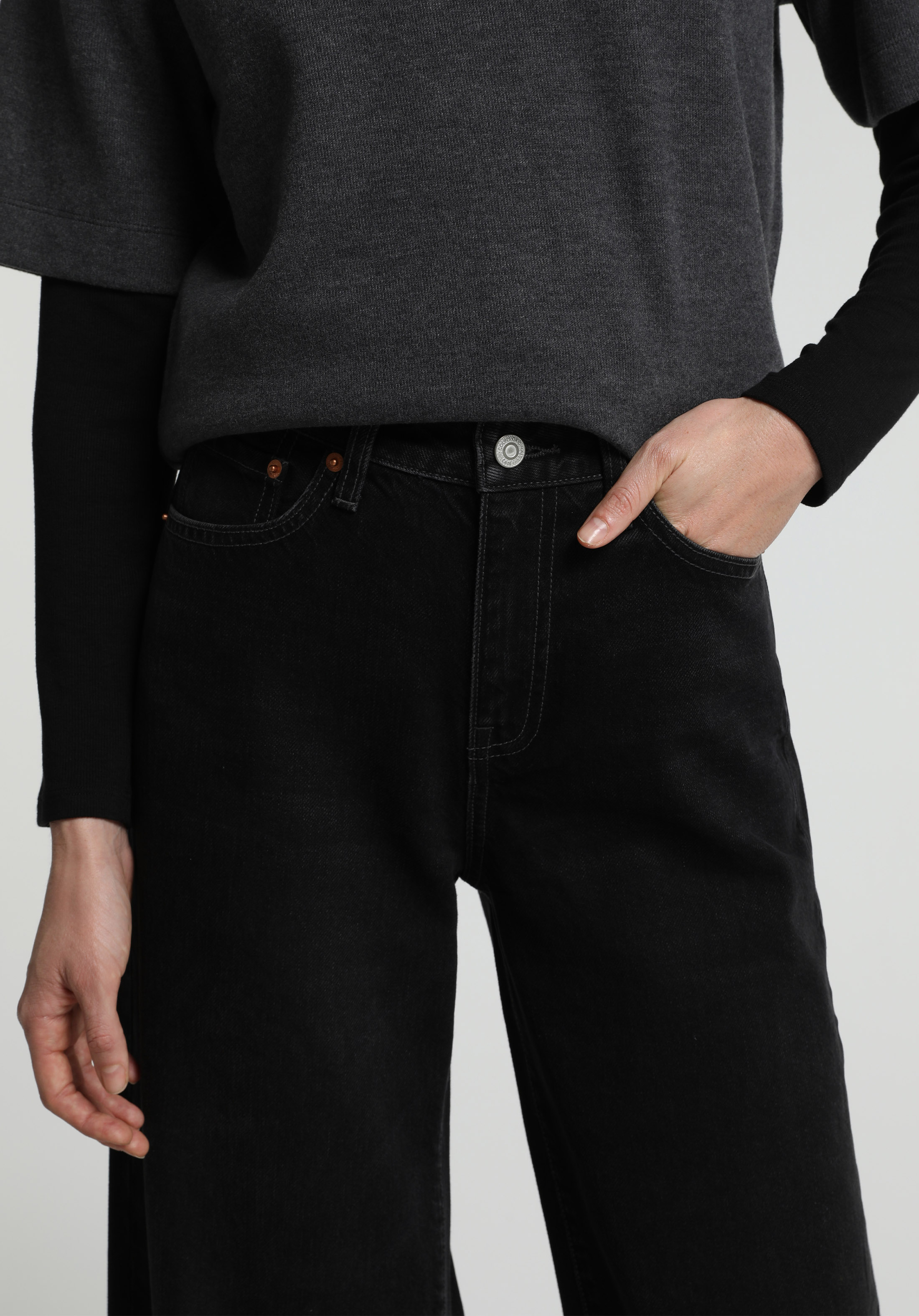 Wide Leg Fit   Kadın Black Black Denim Jean Pantolon