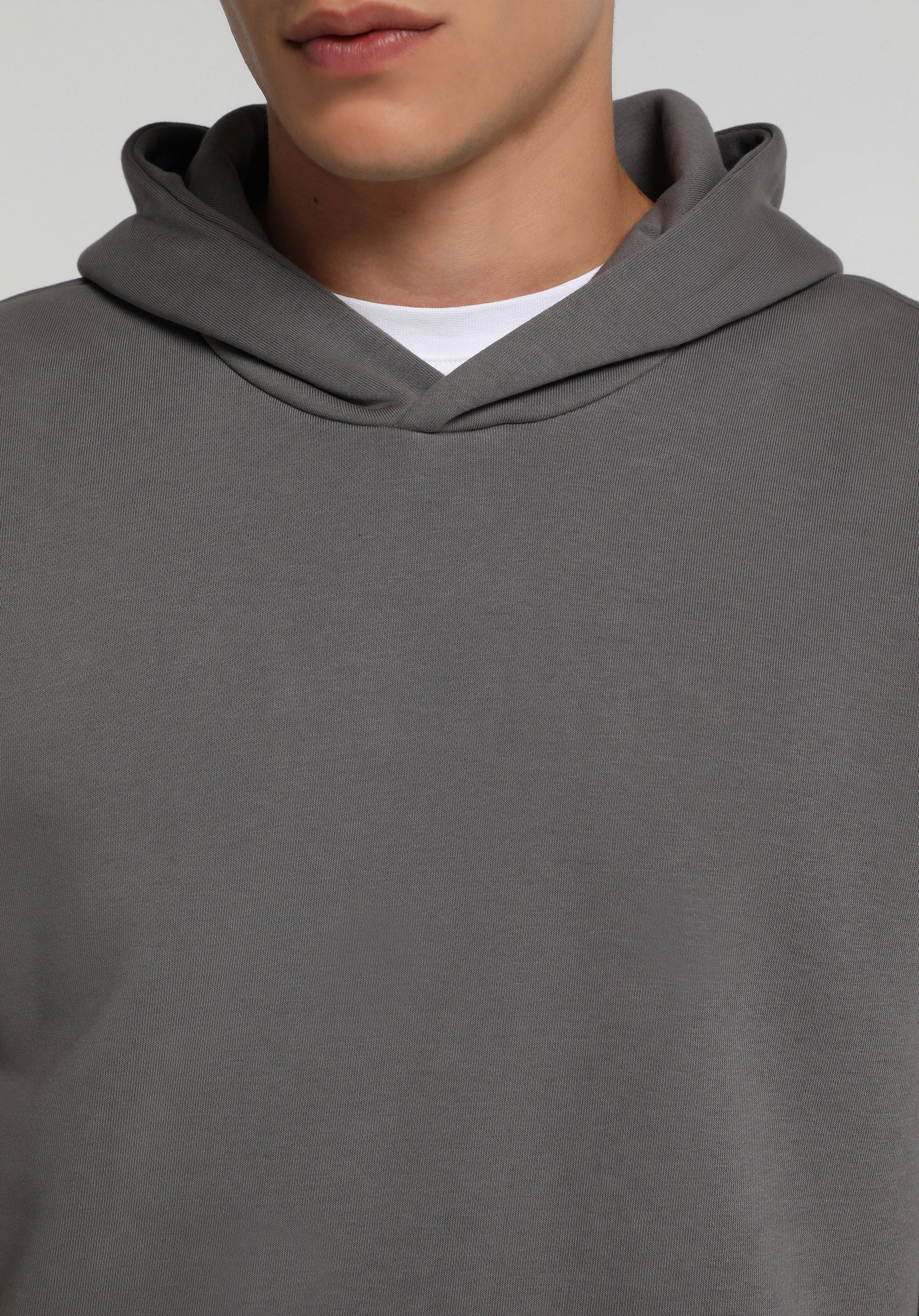 Relaxed Fit Kapüşonlu Düz Erkek Gri Sweatshirt