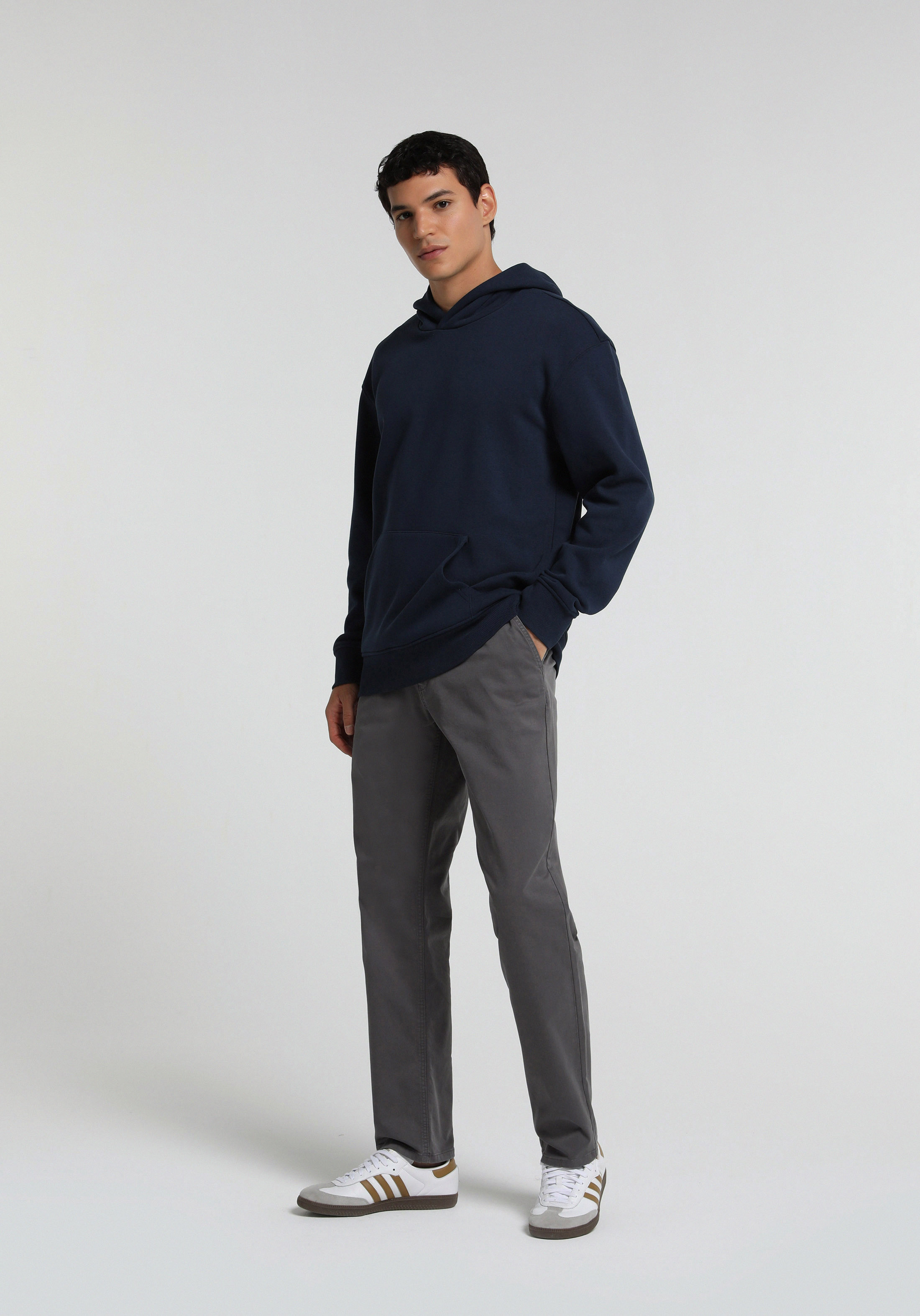 Relaxed Fit Kapüşonlu Düz Erkek Lacivert Sweatshirt