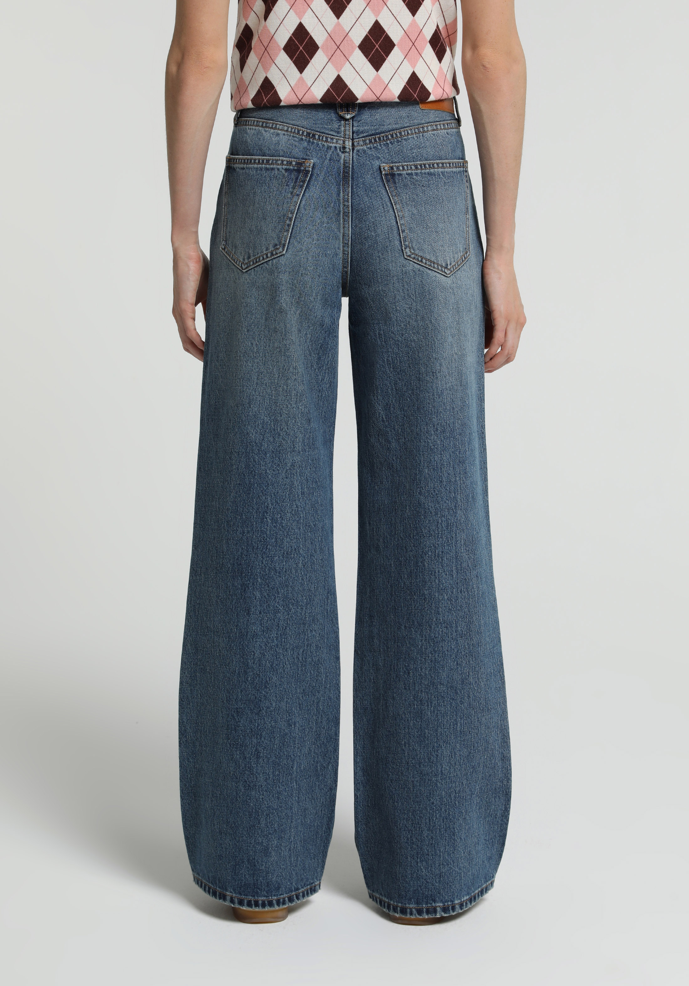 Wide Leg Fit Yüksel Bel Geniş Paça Kadın Mid İndigo Denim Jean Pantolon