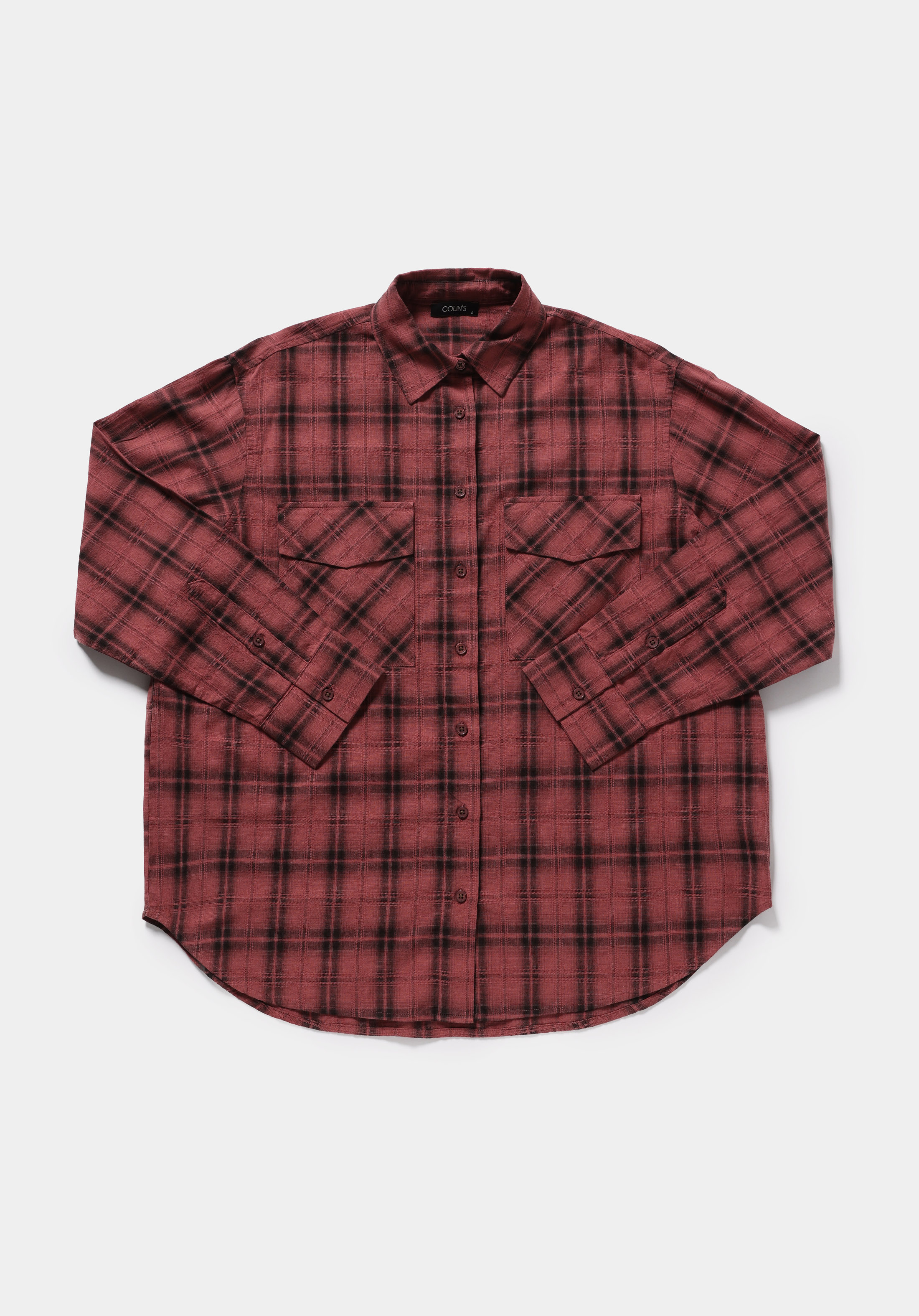 Fashion Fit Shirt Neck Ekoseli Kadın Turuncu Uzun Kol Gömlek