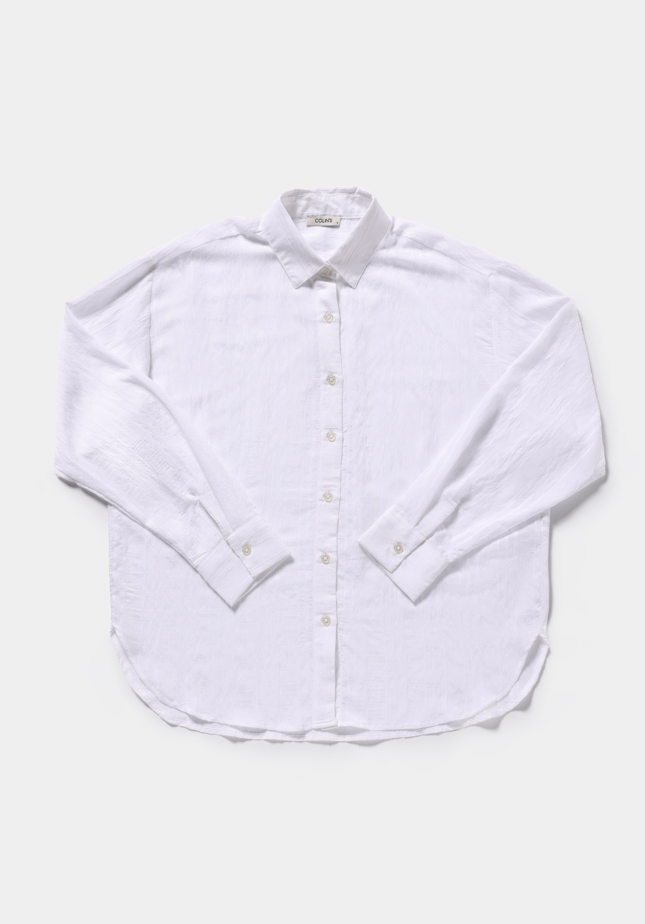Boyfriend Fit Shirt Neck Jakarlı Kadın Beyaz Uzun Kol Gömlek