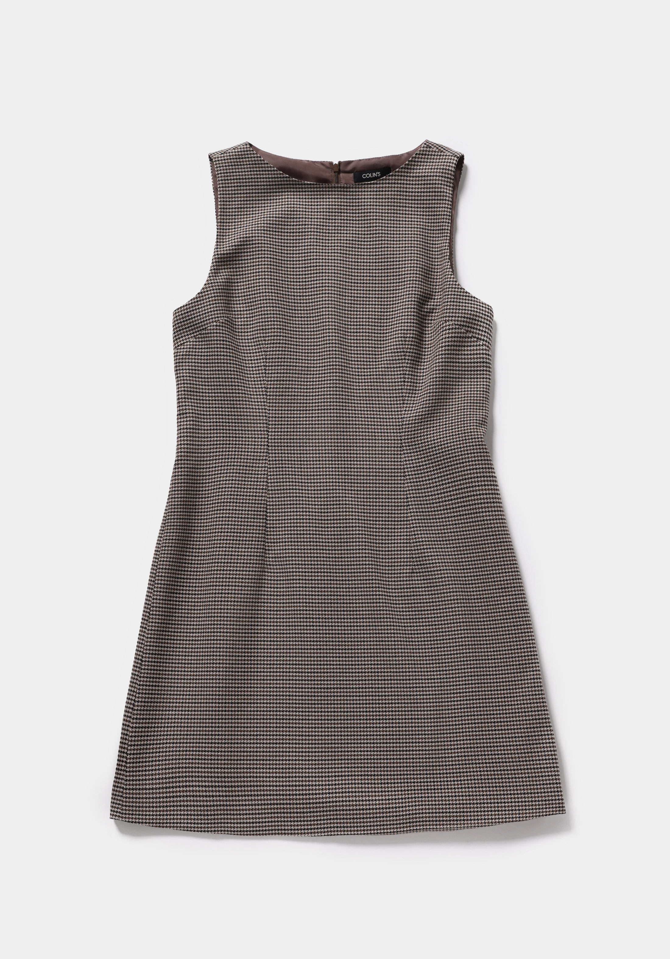 Slim Fit Ekoseli Kadın Kahverengi Kolsuz Elbise