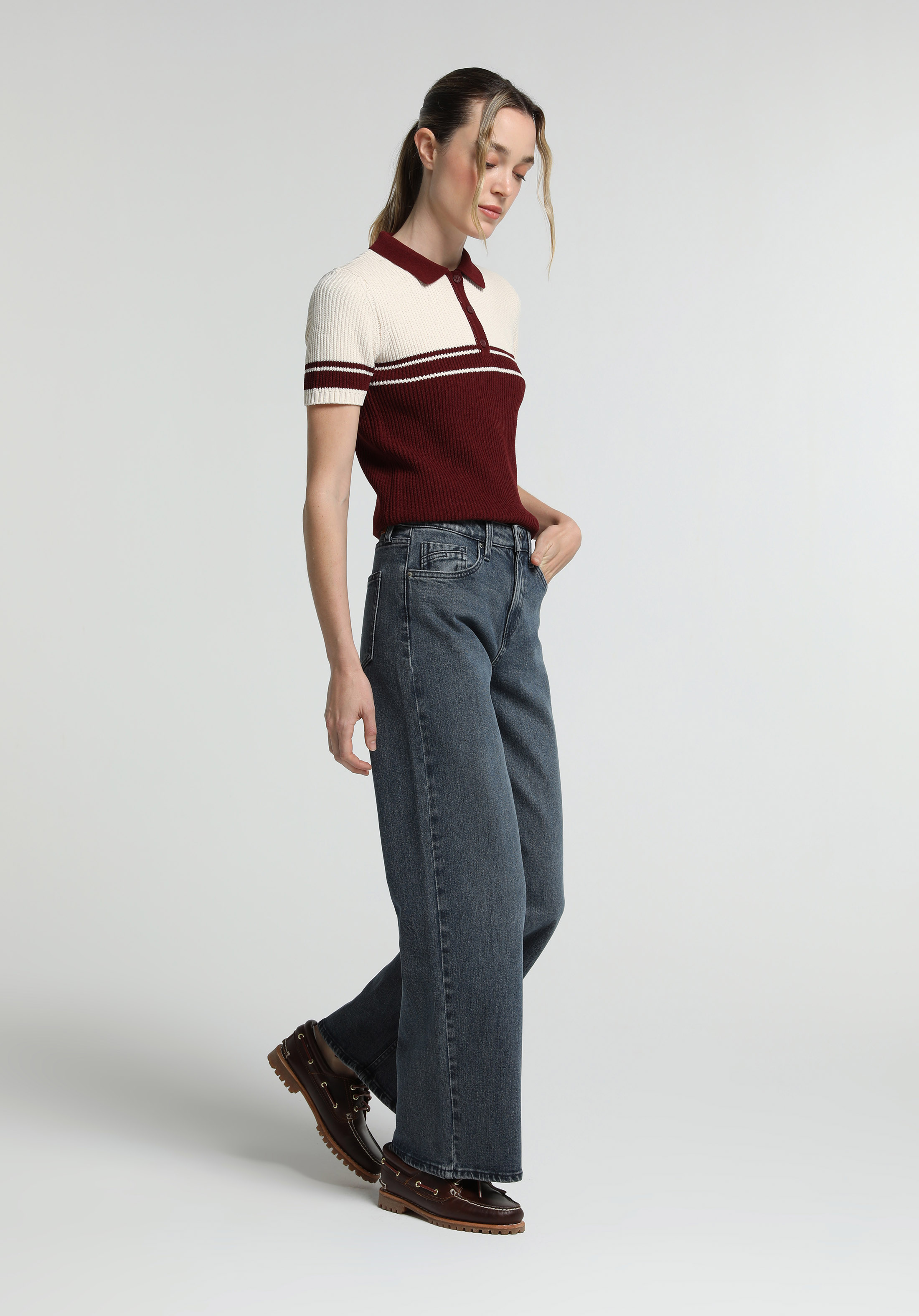 Wide Leg Fit   Kadın Blue Black Denim Jean Pantolon