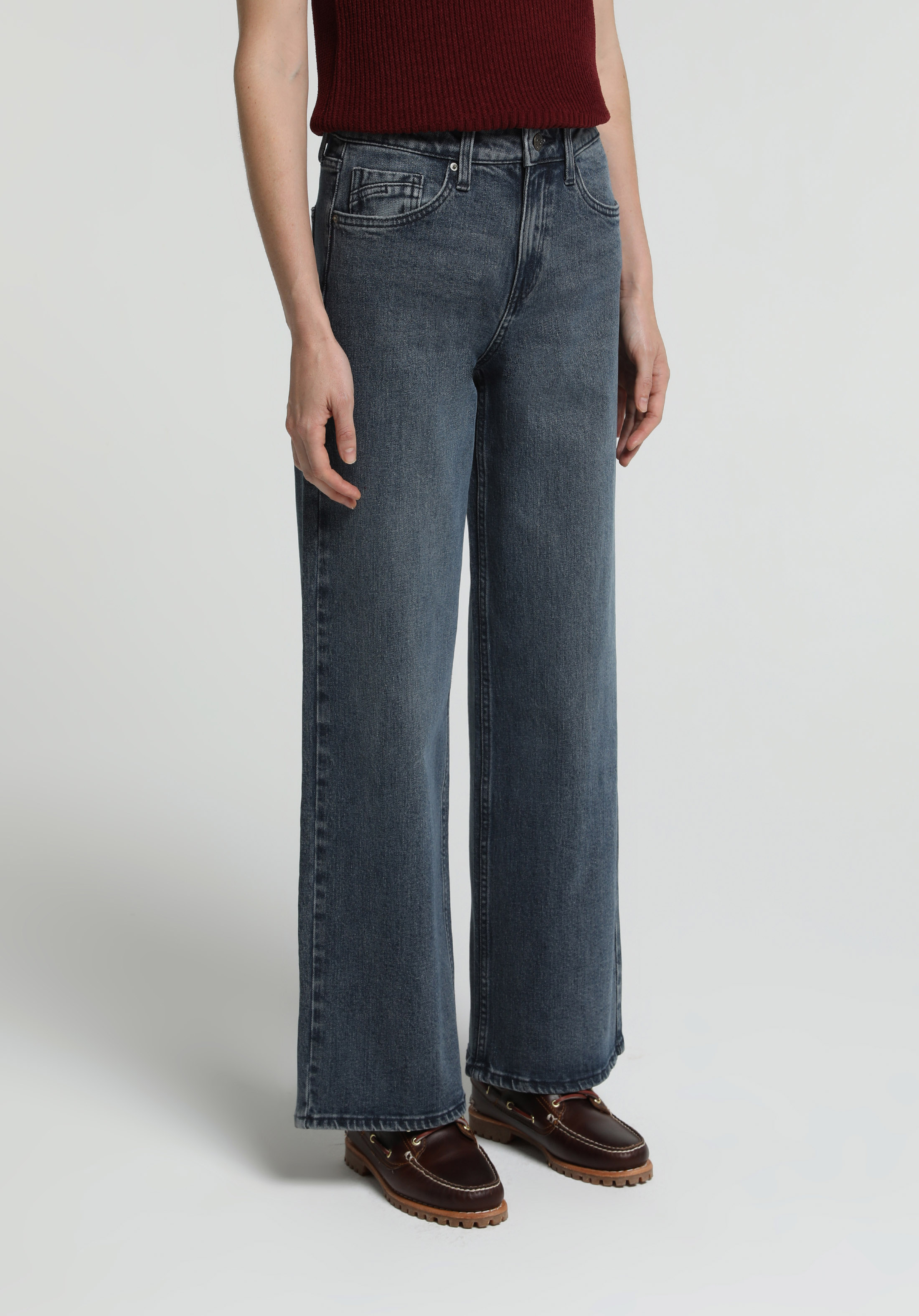 Wide Leg Fit   Kadın Blue Black Denim Jean Pantolon