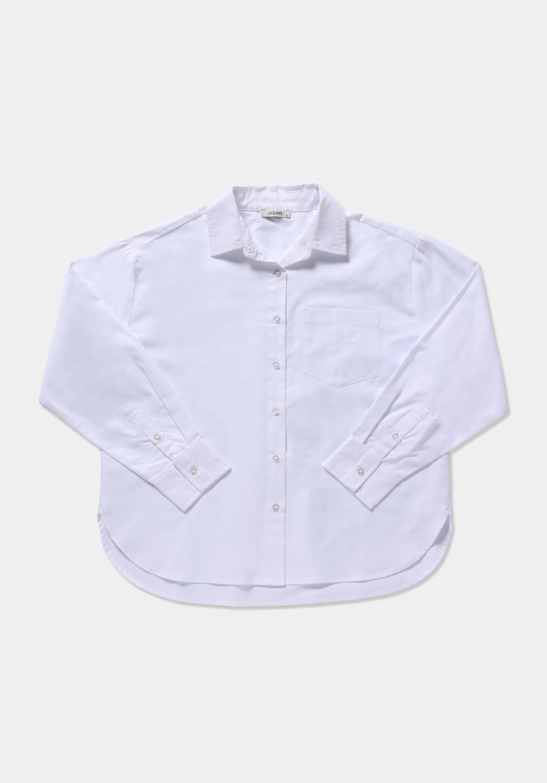 Boyfriend Fit Shirt Neck Düz Kadın Beyaz Uzun Kol Gömlek