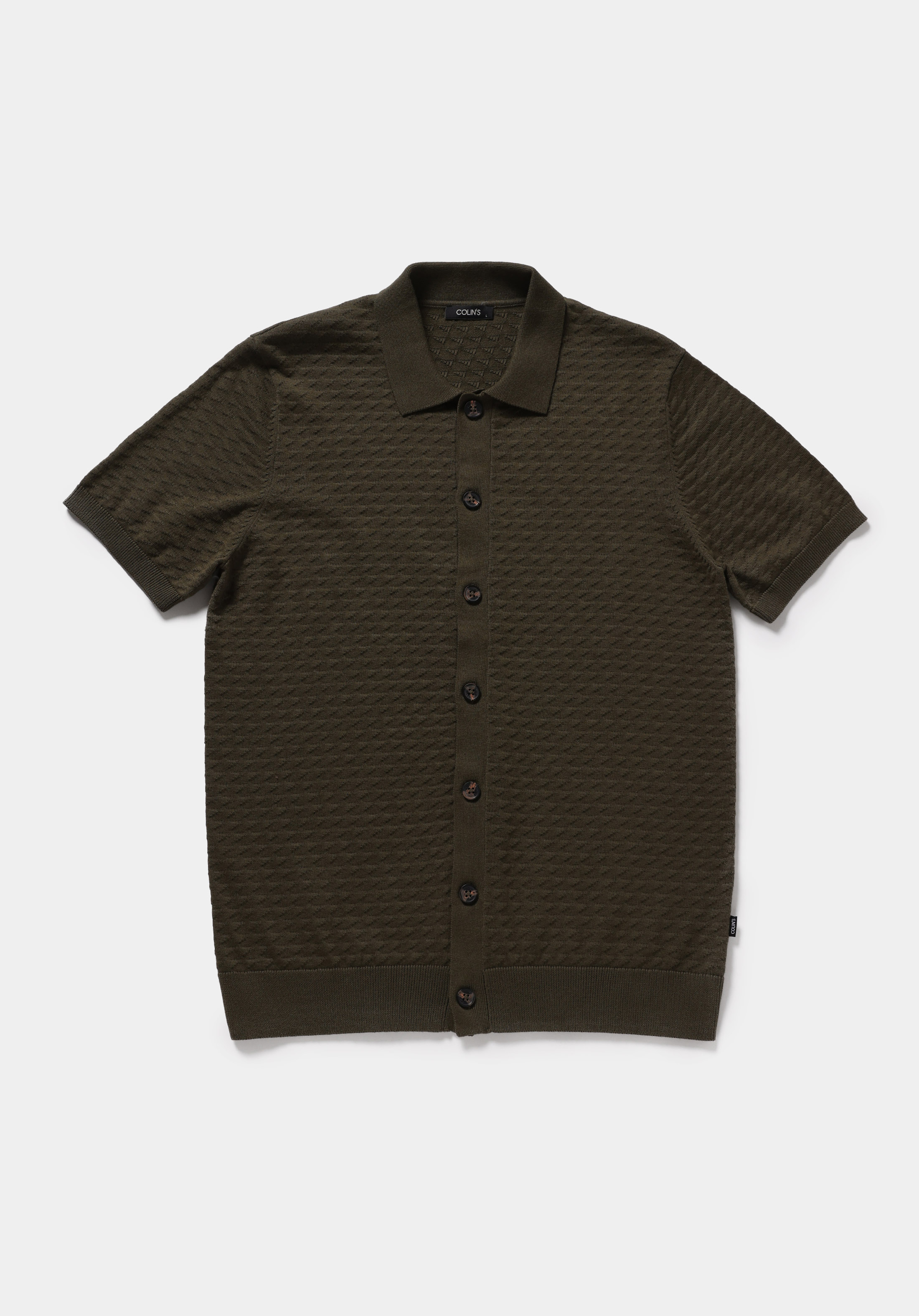 Regular Fit Polo Yaka Jakarlı Erkek Yeşil Kısa Kol Kazak