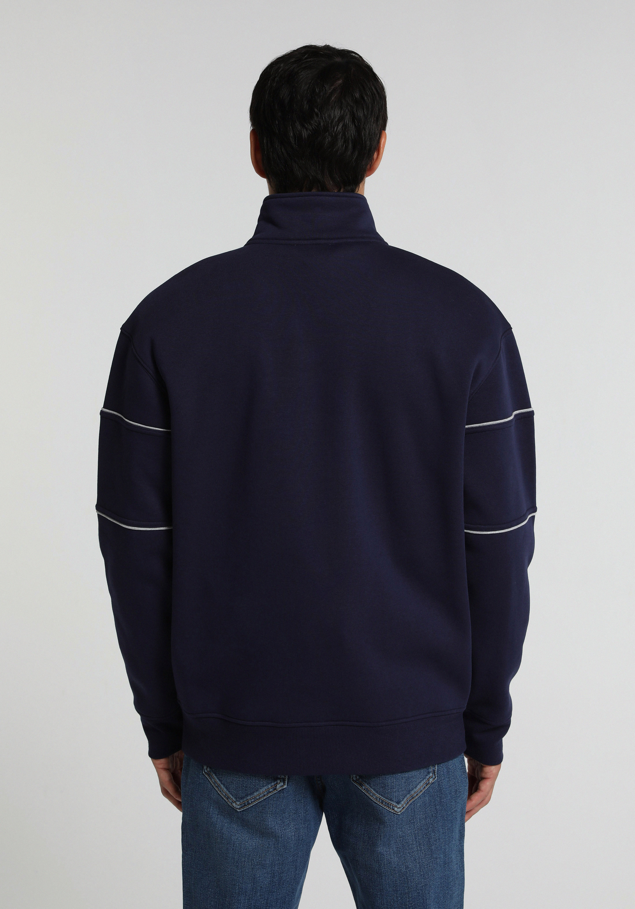 Relaxed Fit Dik Yaka Düz Erkek Lacivert Sweatshirt