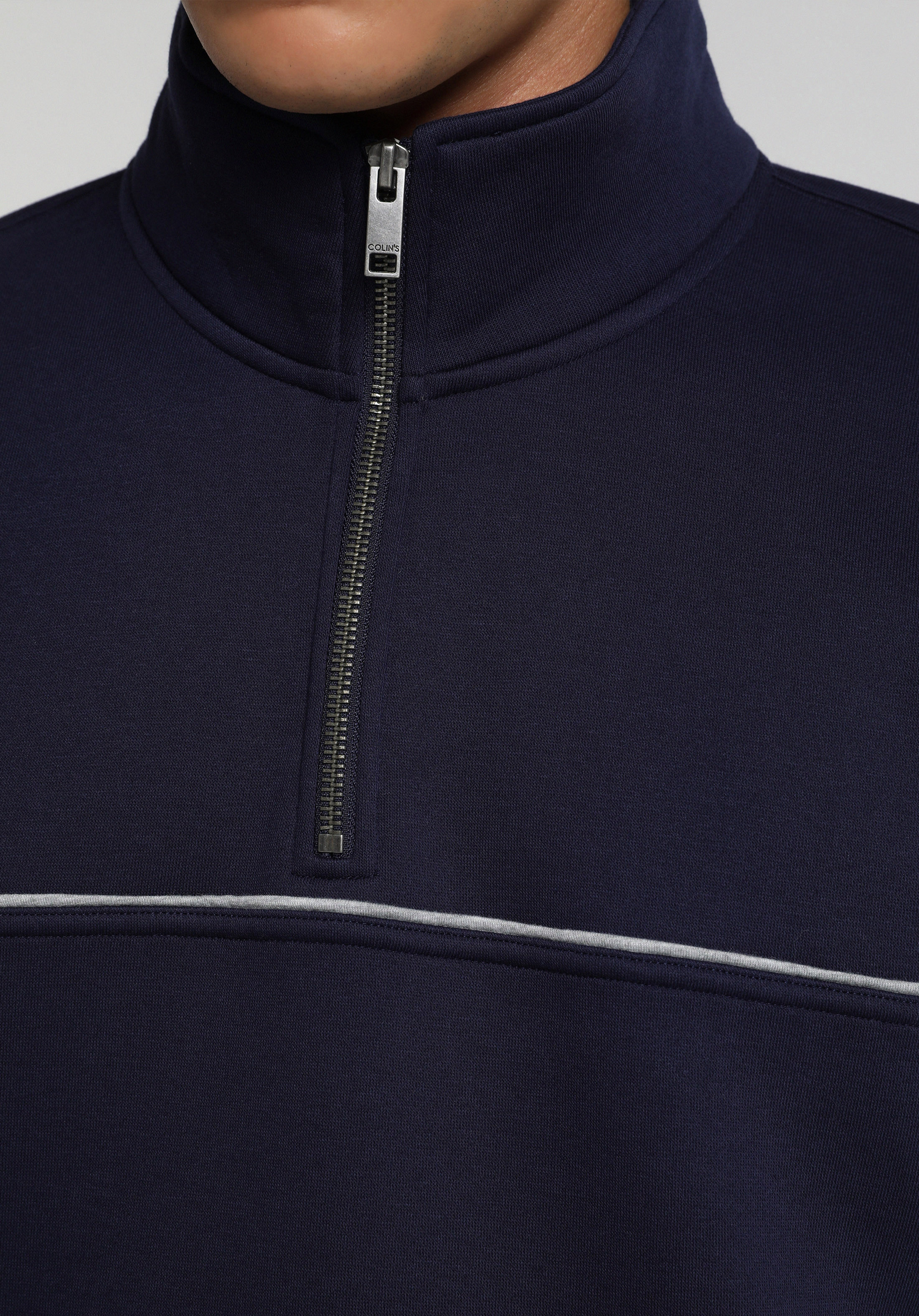 Relaxed Fit Dik Yaka Düz Erkek Lacivert Sweatshirt
