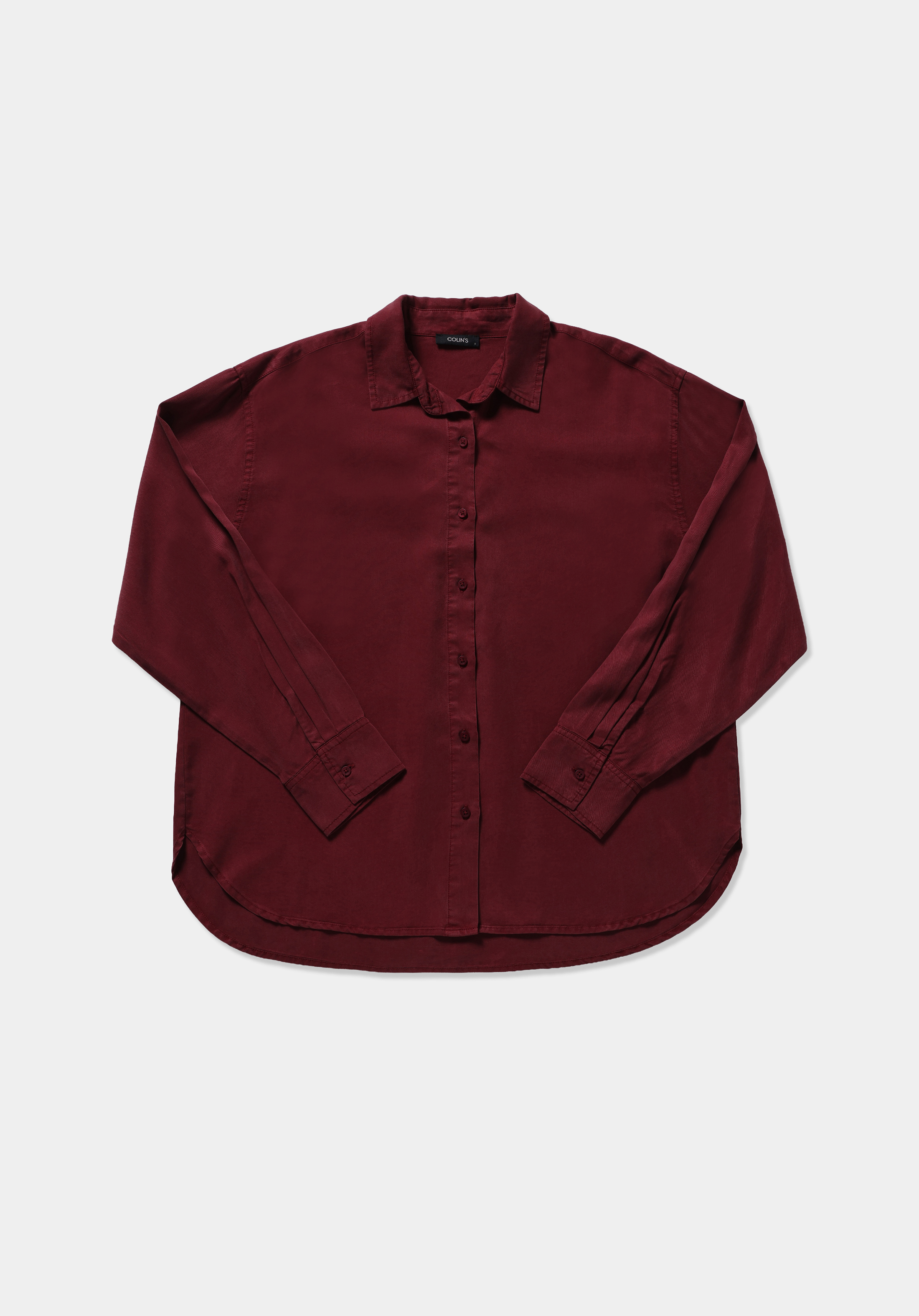 Boyfriend Fit Shirt Neck Düz Kadın Bordo Uzun Kol Gömlek