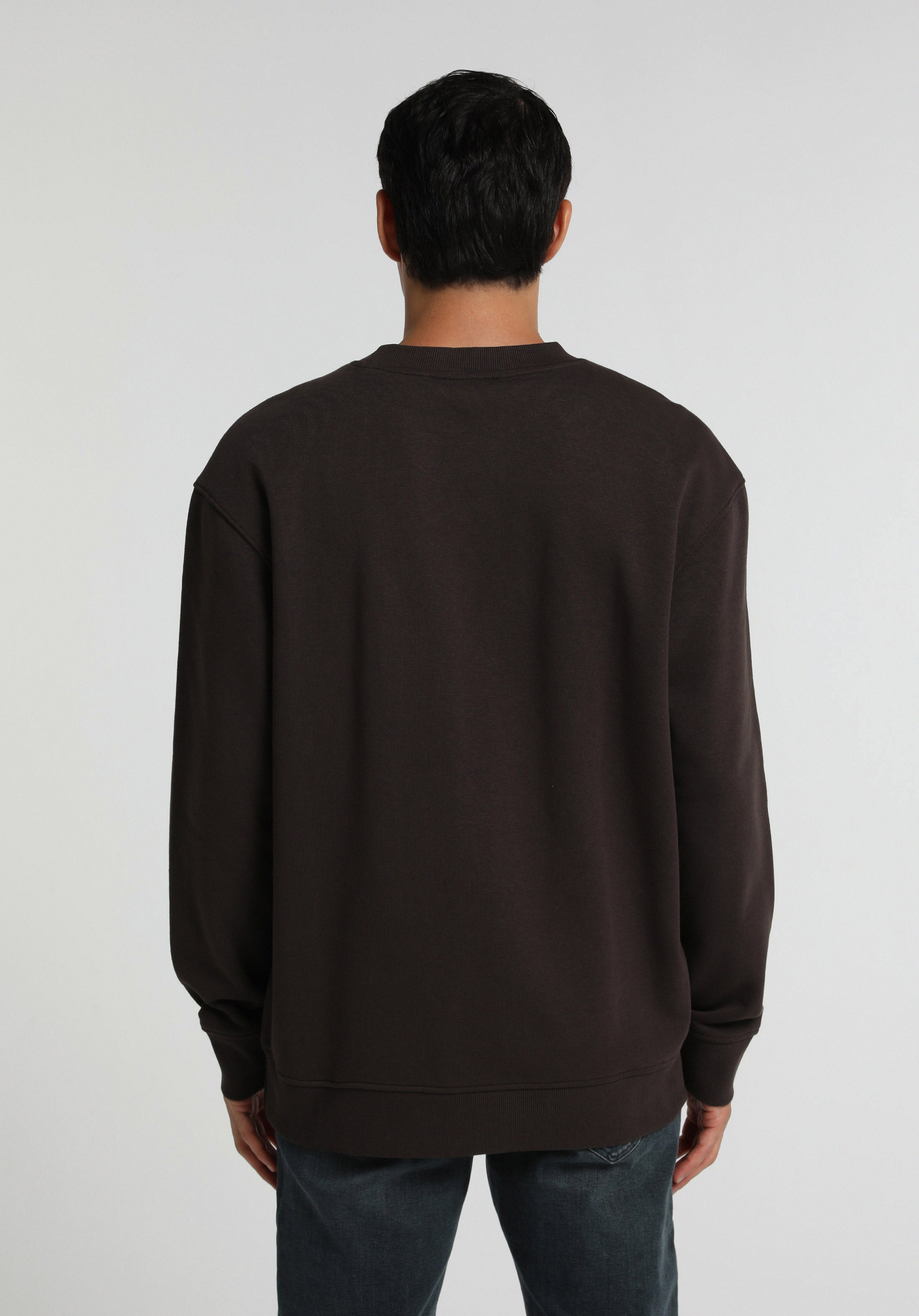 Relaxed Fit Yuvarlak Yaka Düz Erkek Kahverengi Sweatshirt
