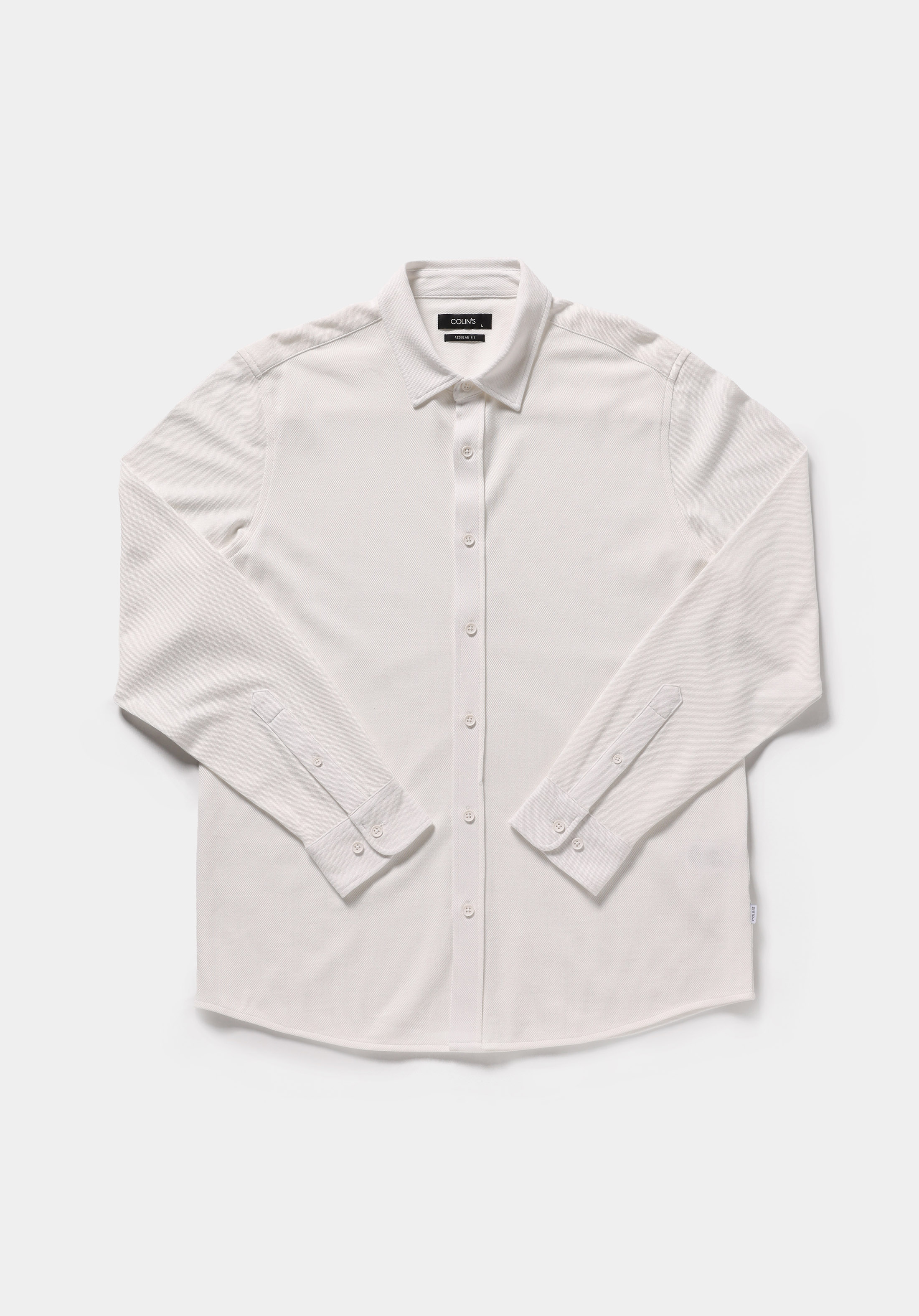 Regular Fit Shirt Neck Düz Erkek Beyaz Uzun Kol Gömlek