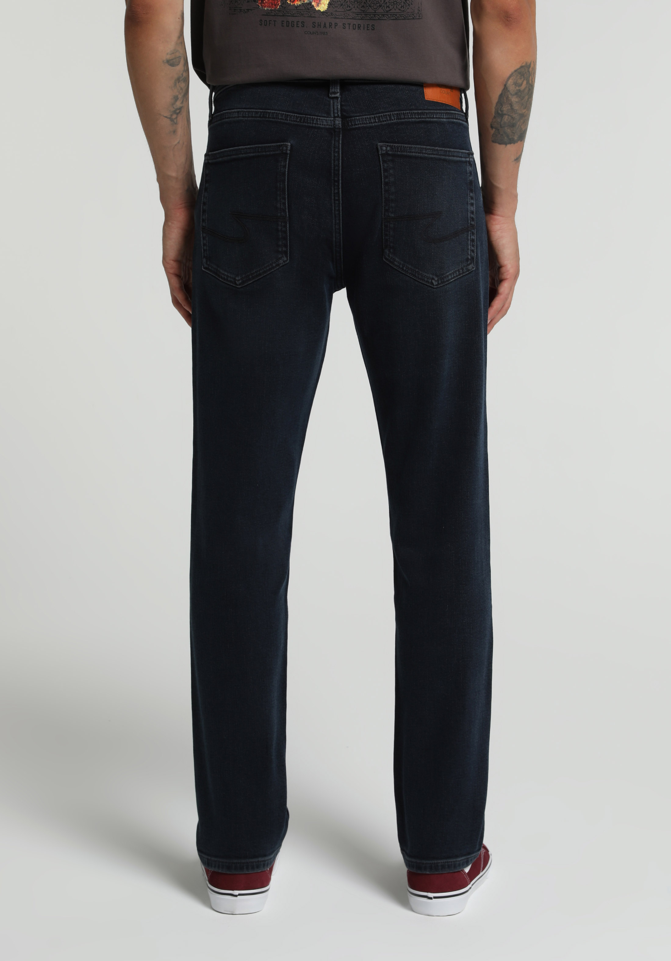 Slim Tapered Fit Orta Bel Daralan Paça Erkek Blue Black Denim Jean Pantolon