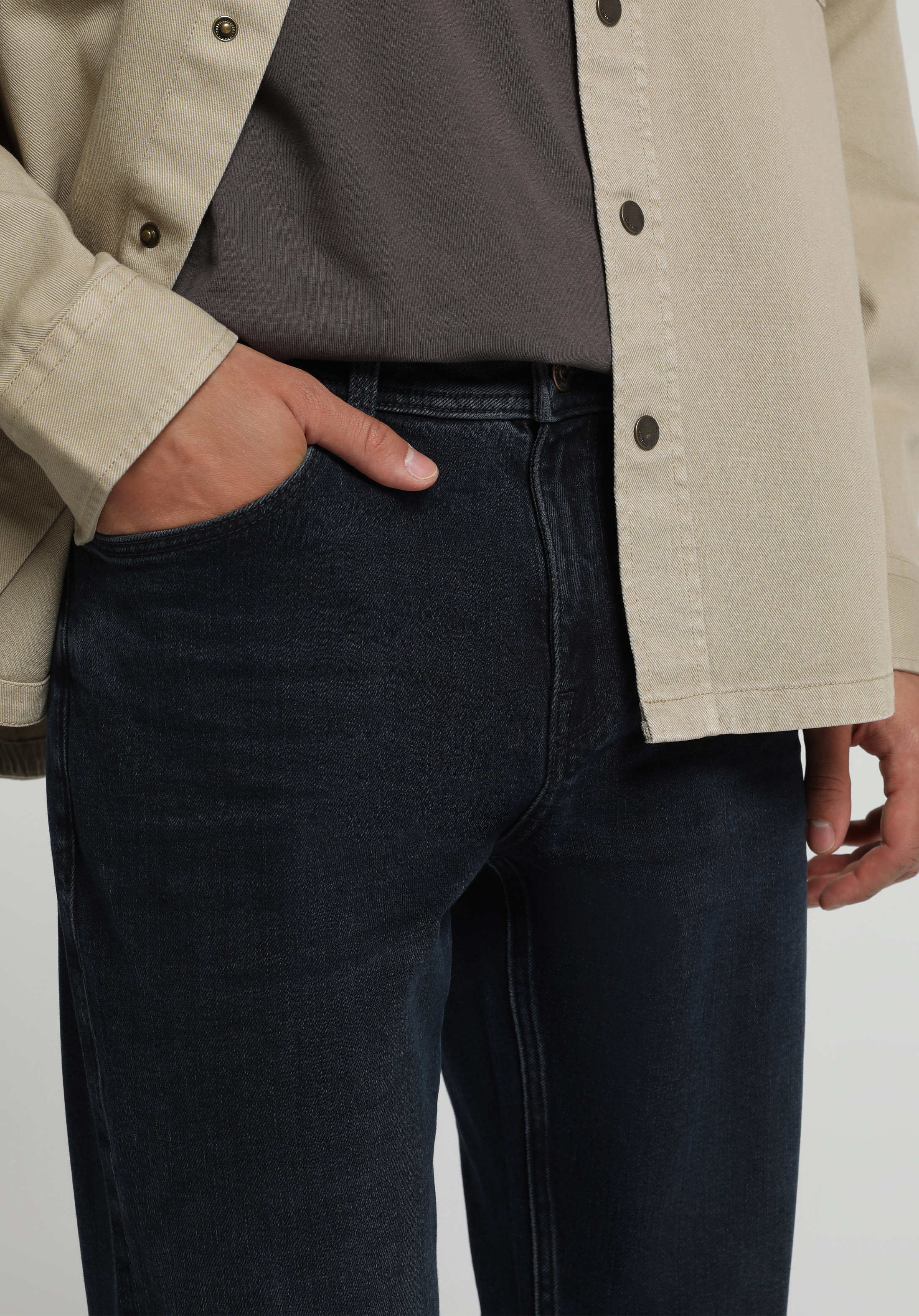 Slim Tapered Fit Orta Bel Daralan Paça Erkek Blue Black Denim Jean Pantolon