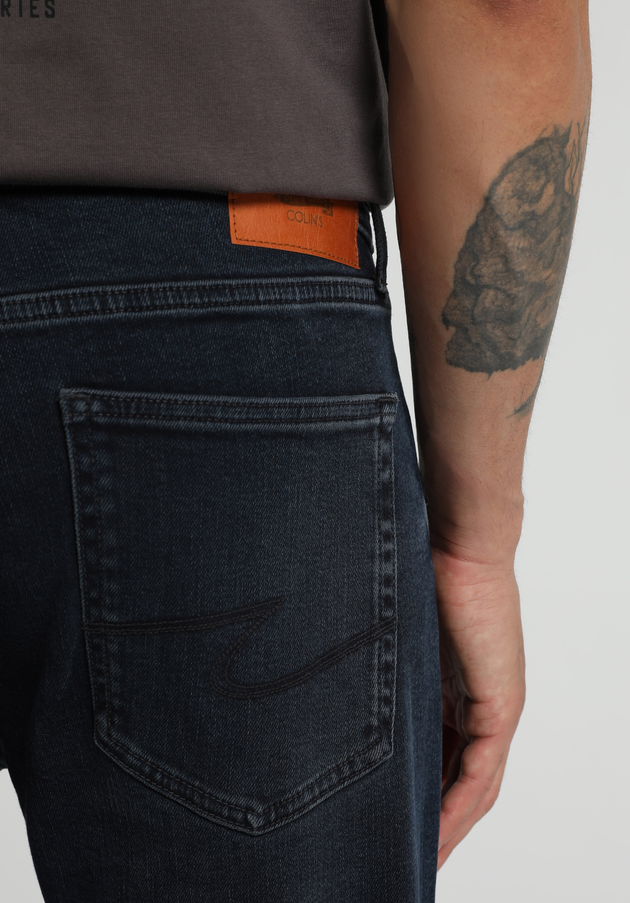 Slim Tapered Fit Orta Bel Daralan Paça Erkek Blue Black Denim Jean Pantolon