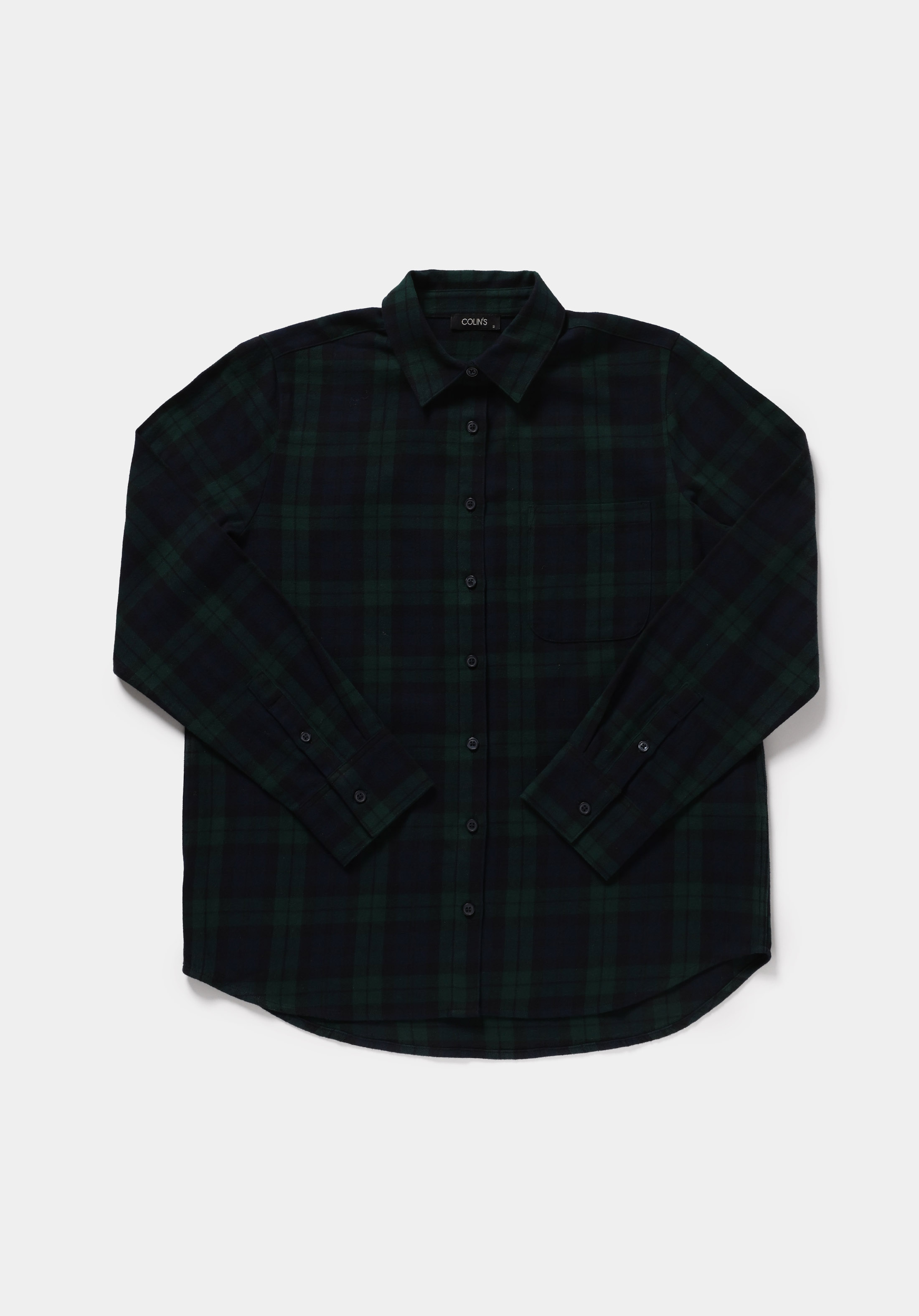 Regular Fit Shirt Neck Ekoseli Kadın Yeşil Uzun Kol Gömlek