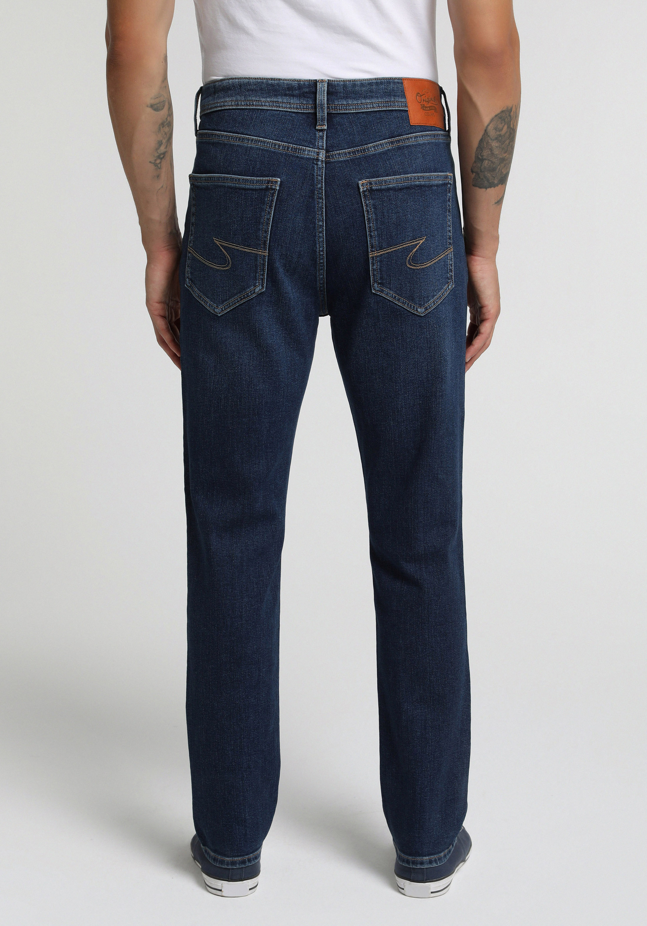 Straight Fit Orta Bel Düz Paça Erkek Dark İndigo Denim Jean Pantolon