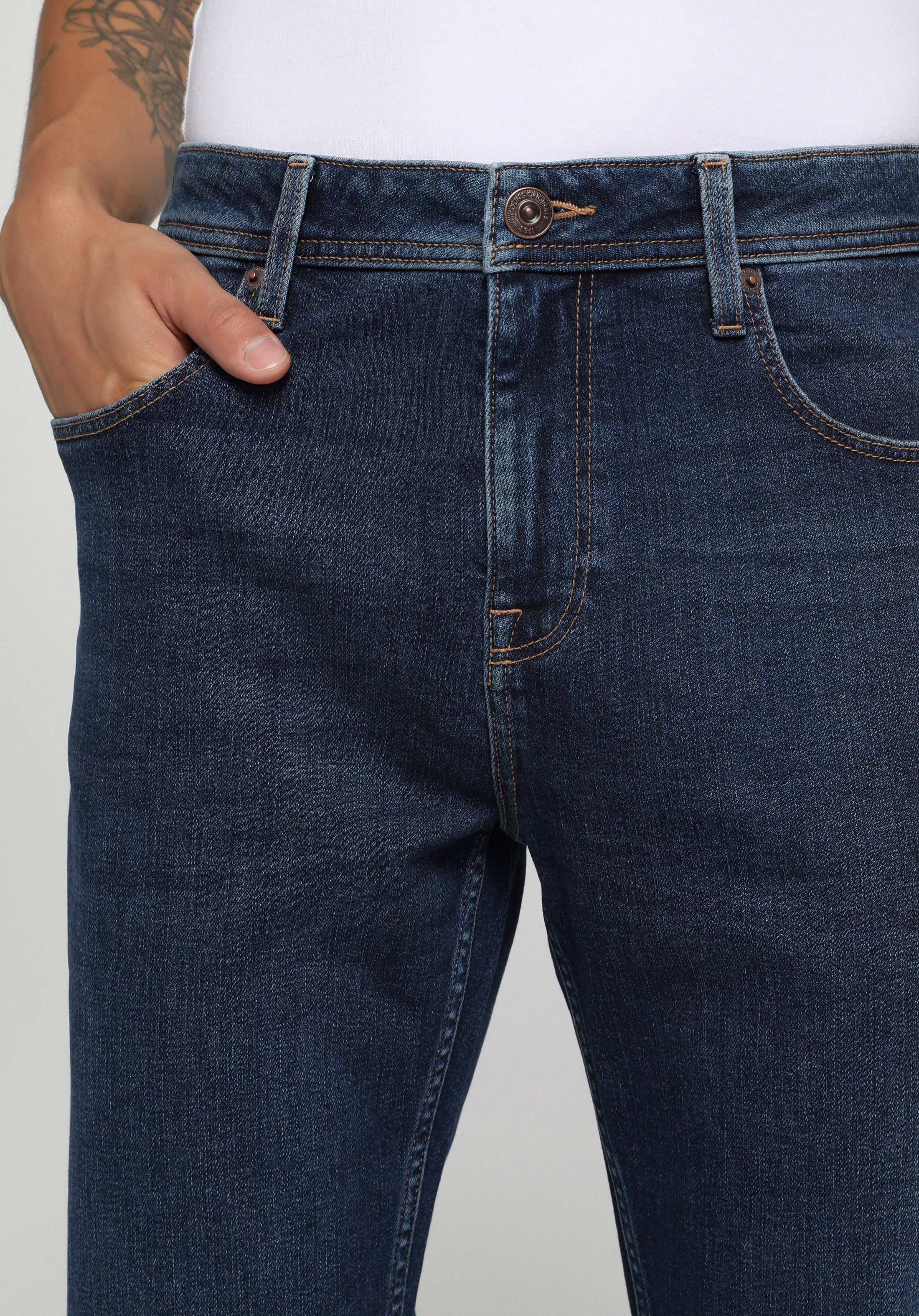 Straight Fit Orta Bel Düz Paça Erkek Dark İndigo Denim Jean Pantolon