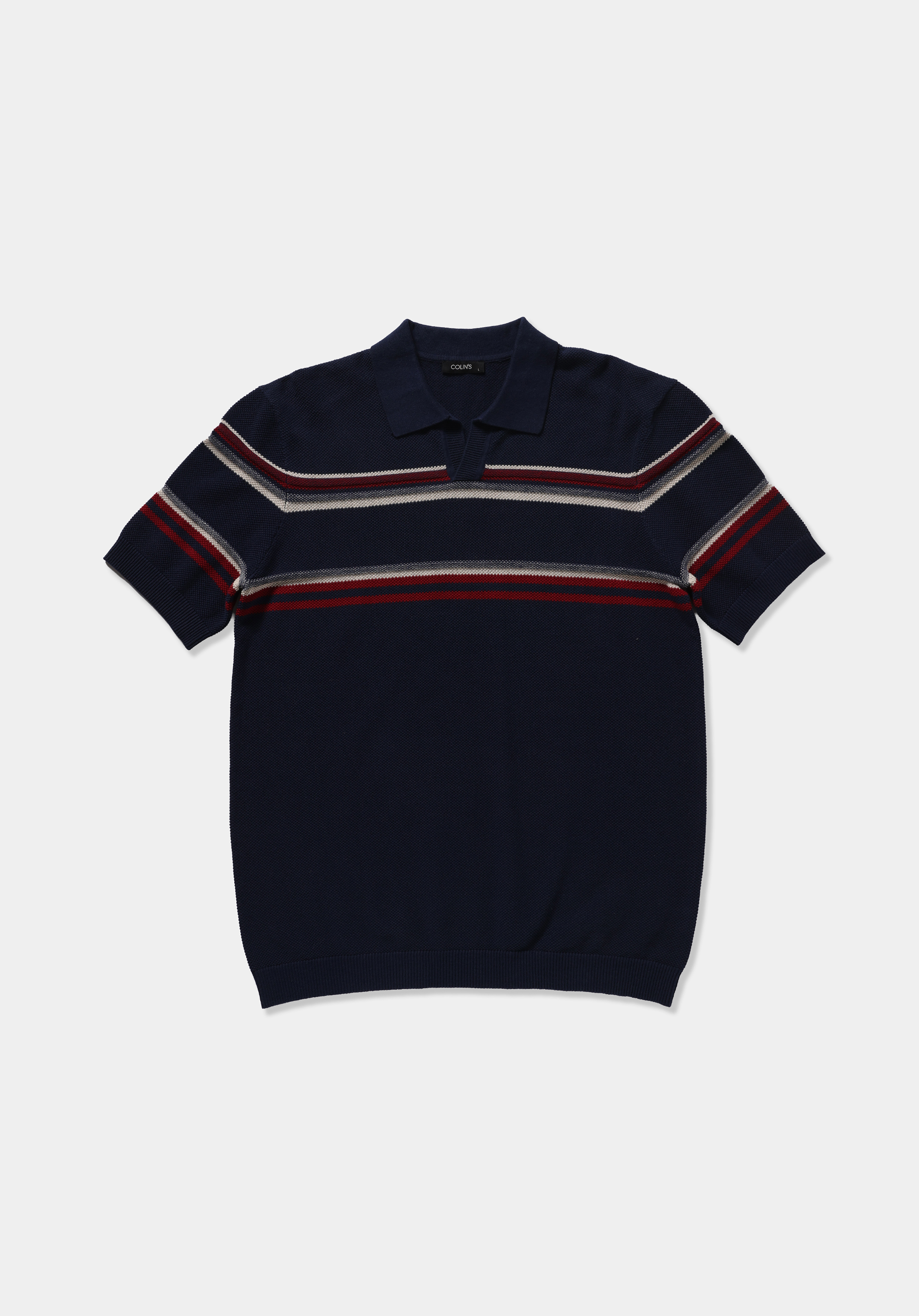 Regular Fit Polo Yaka Jakarlı Erkek Lacivert Kısa Kol Kazak