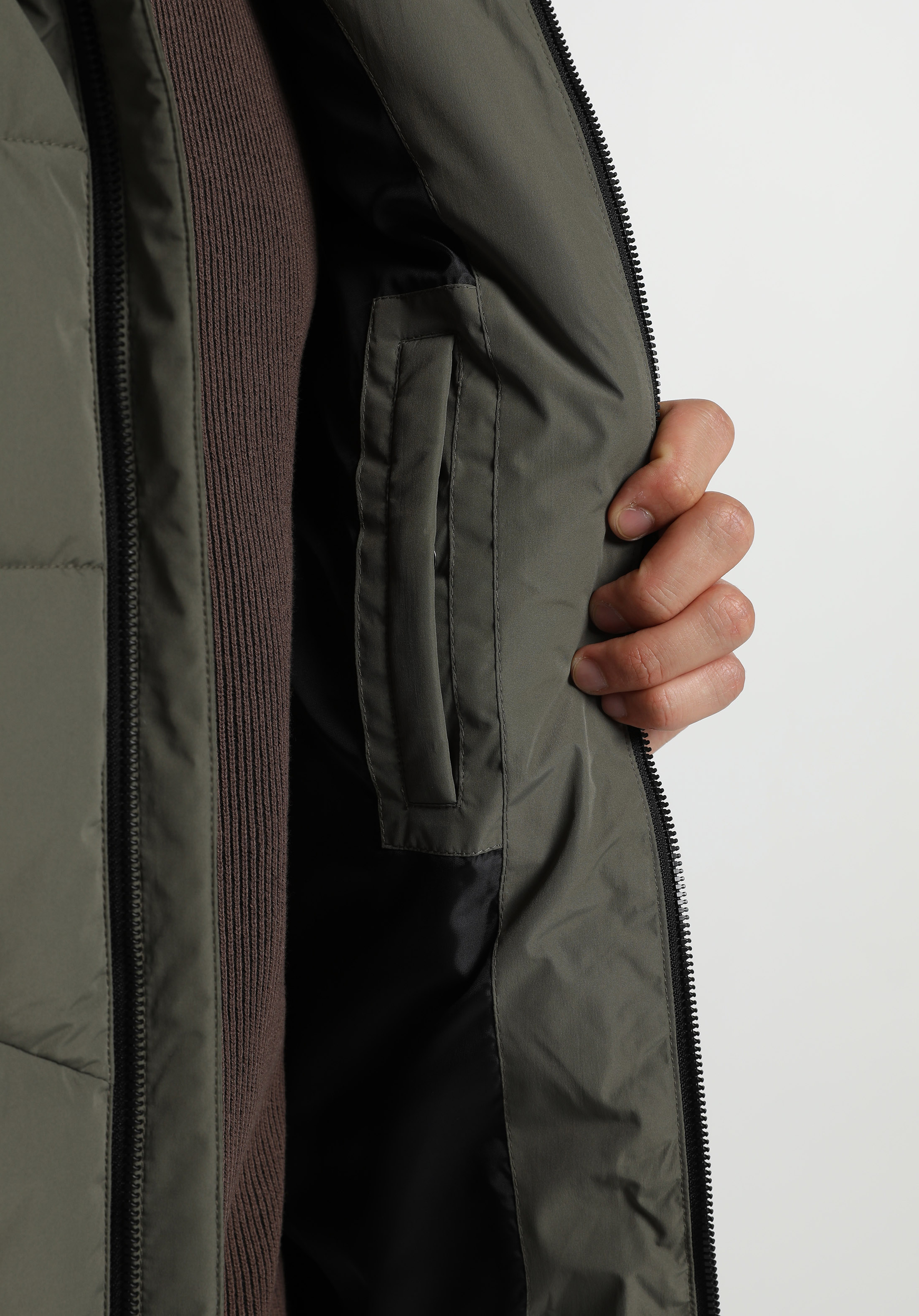 Regular Fit Kapüşonlu Fermuarlı Astarlı  Erkek Yeşil Yelek