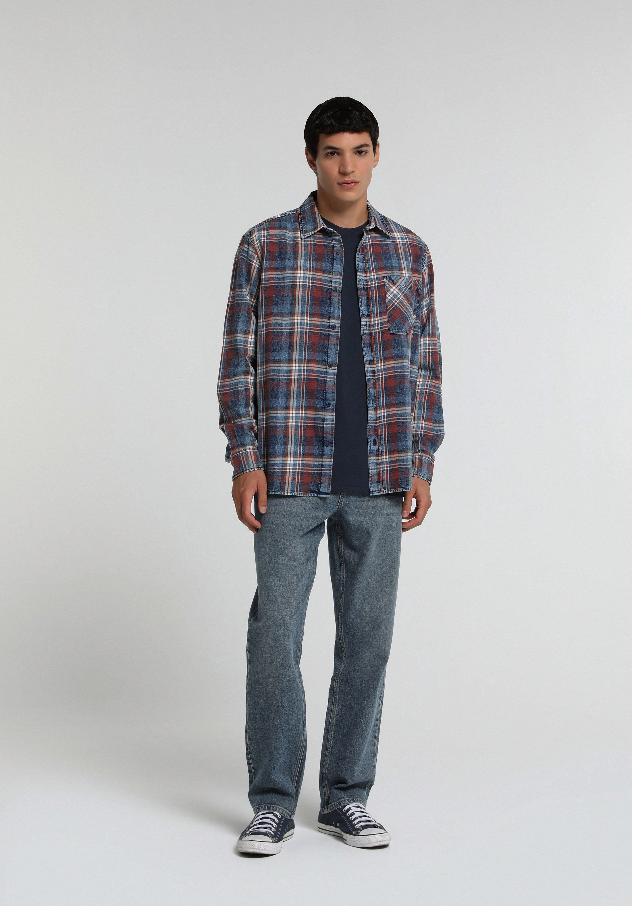 Loose Straight Fit   Erkek Mid İndigo Denim Jean Pantolon