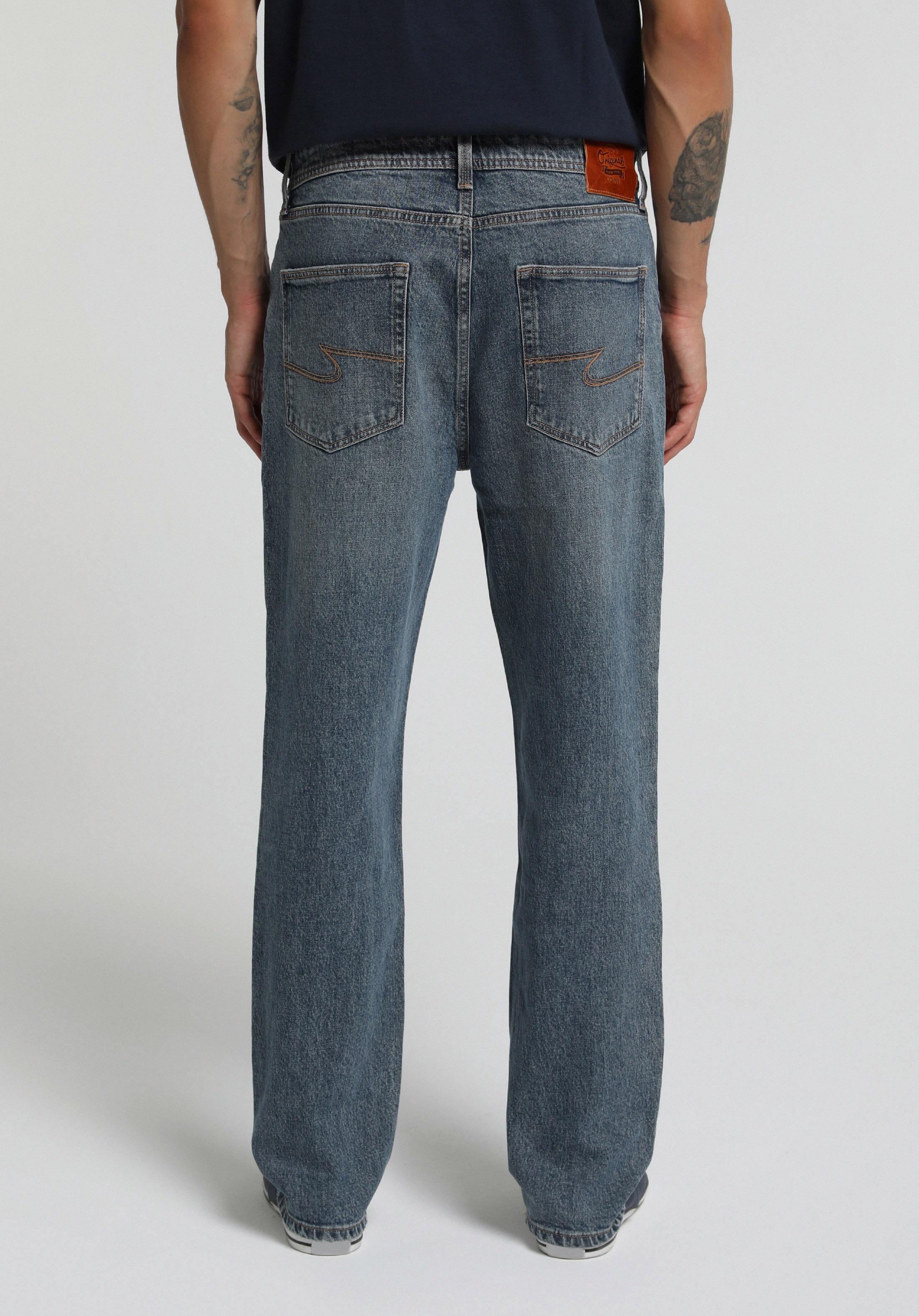 Loose Straight Fit   Erkek Mid İndigo Denim Jean Pantolon