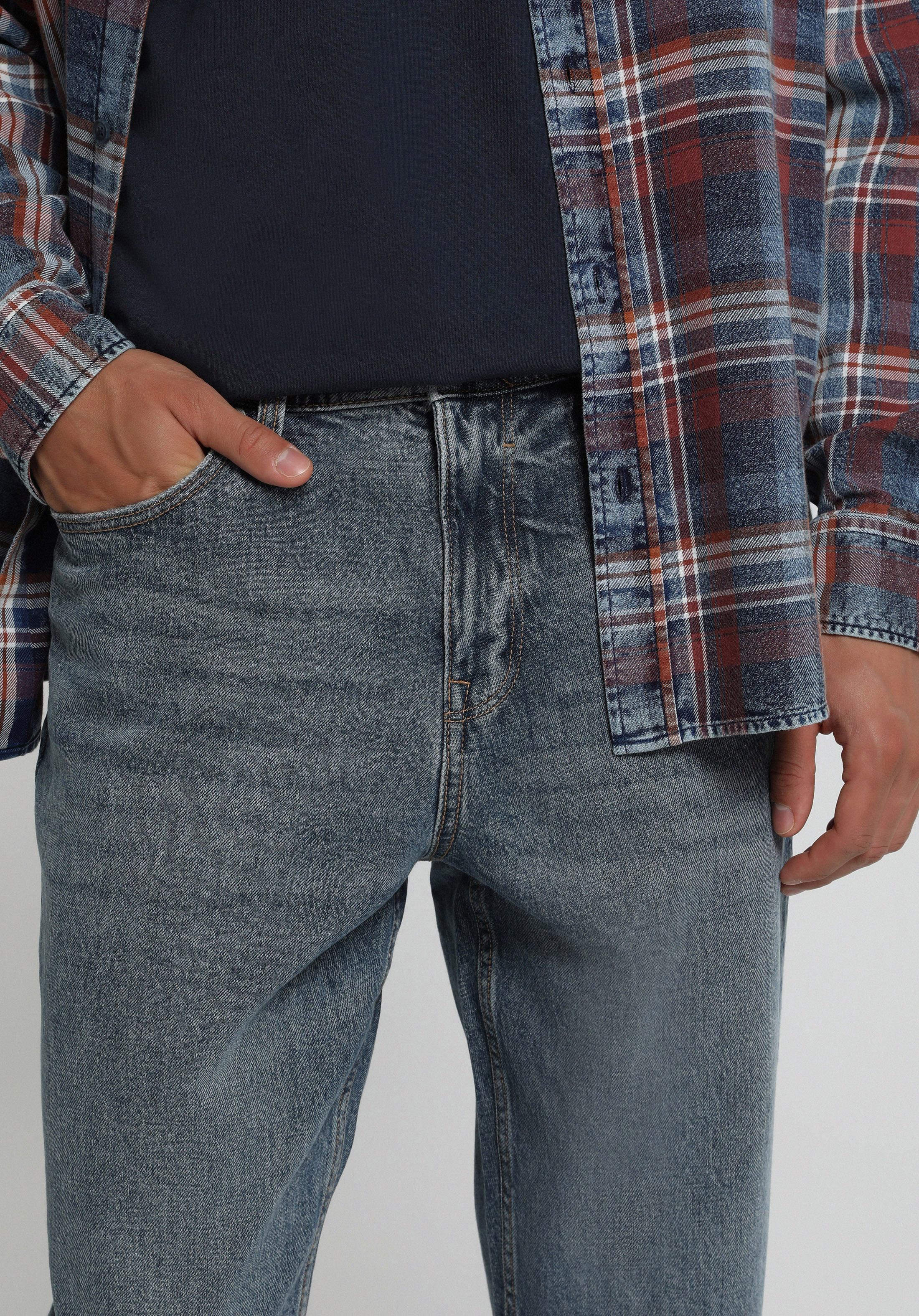 Loose Straight Fit   Erkek Mid İndigo Denim Jean Pantolon