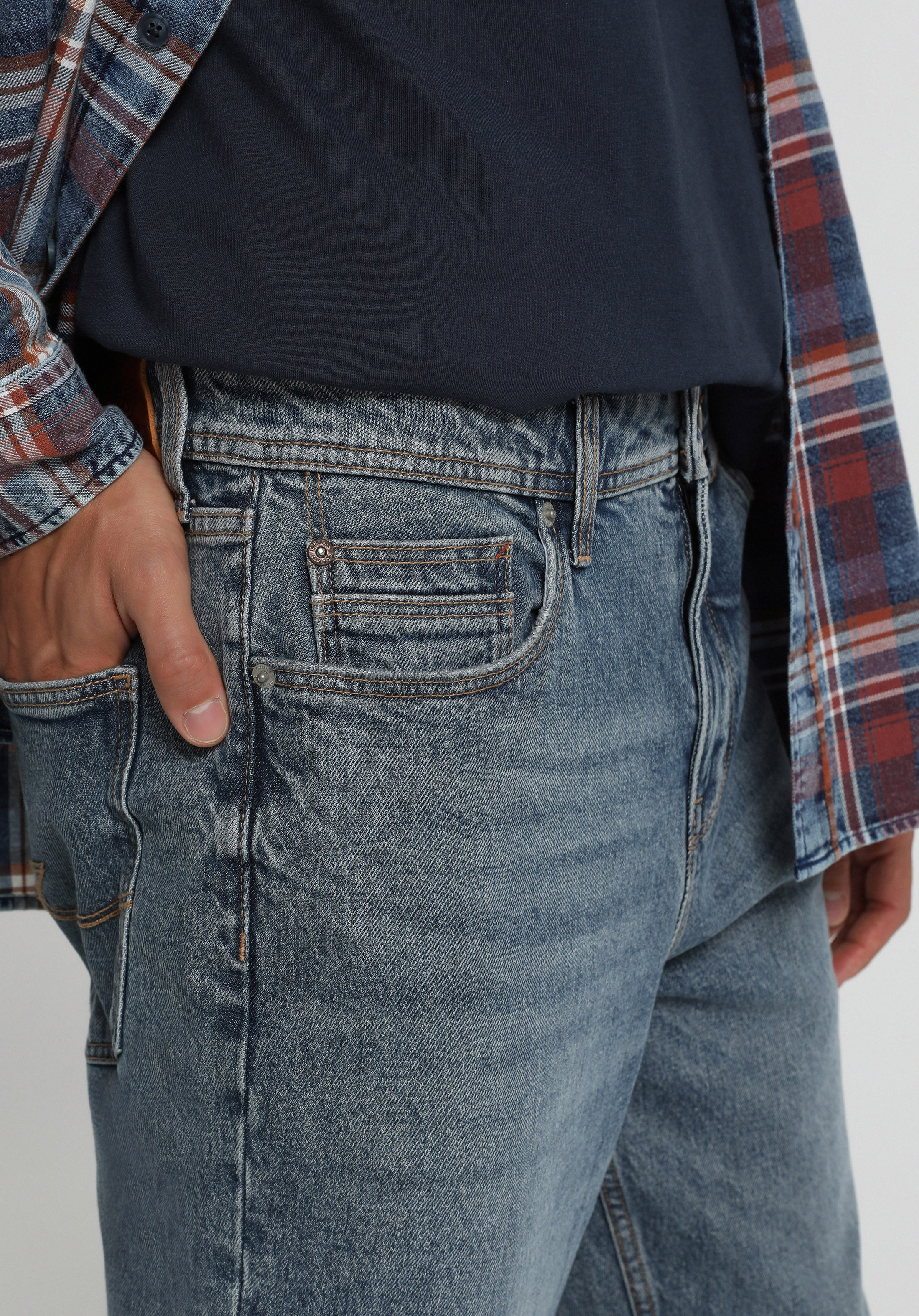Loose Straight Fit   Erkek Mid İndigo Denim Jean Pantolon