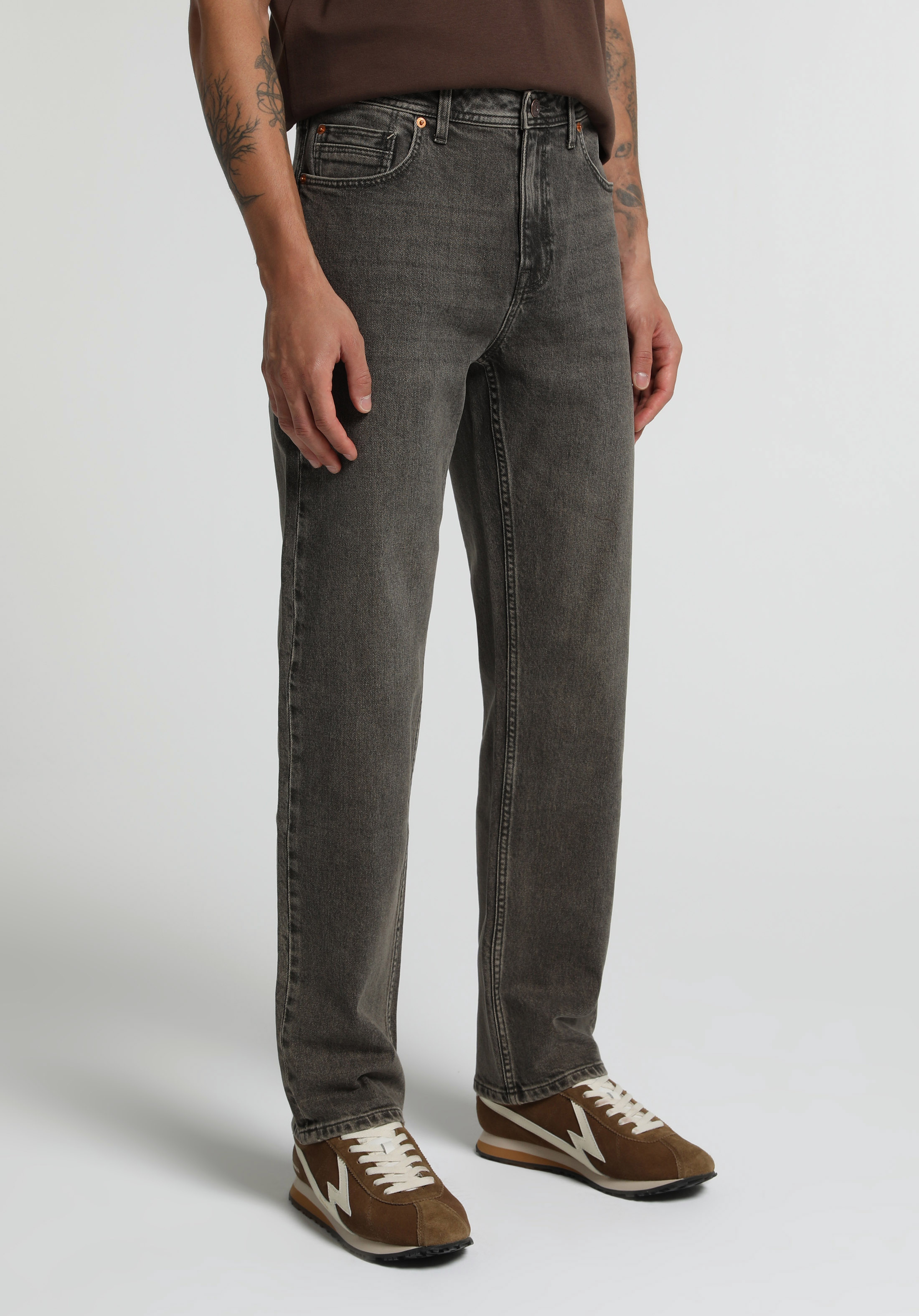 Relaxed Straight Fit   Erkek Over Dyed Denim Jean Pantolon