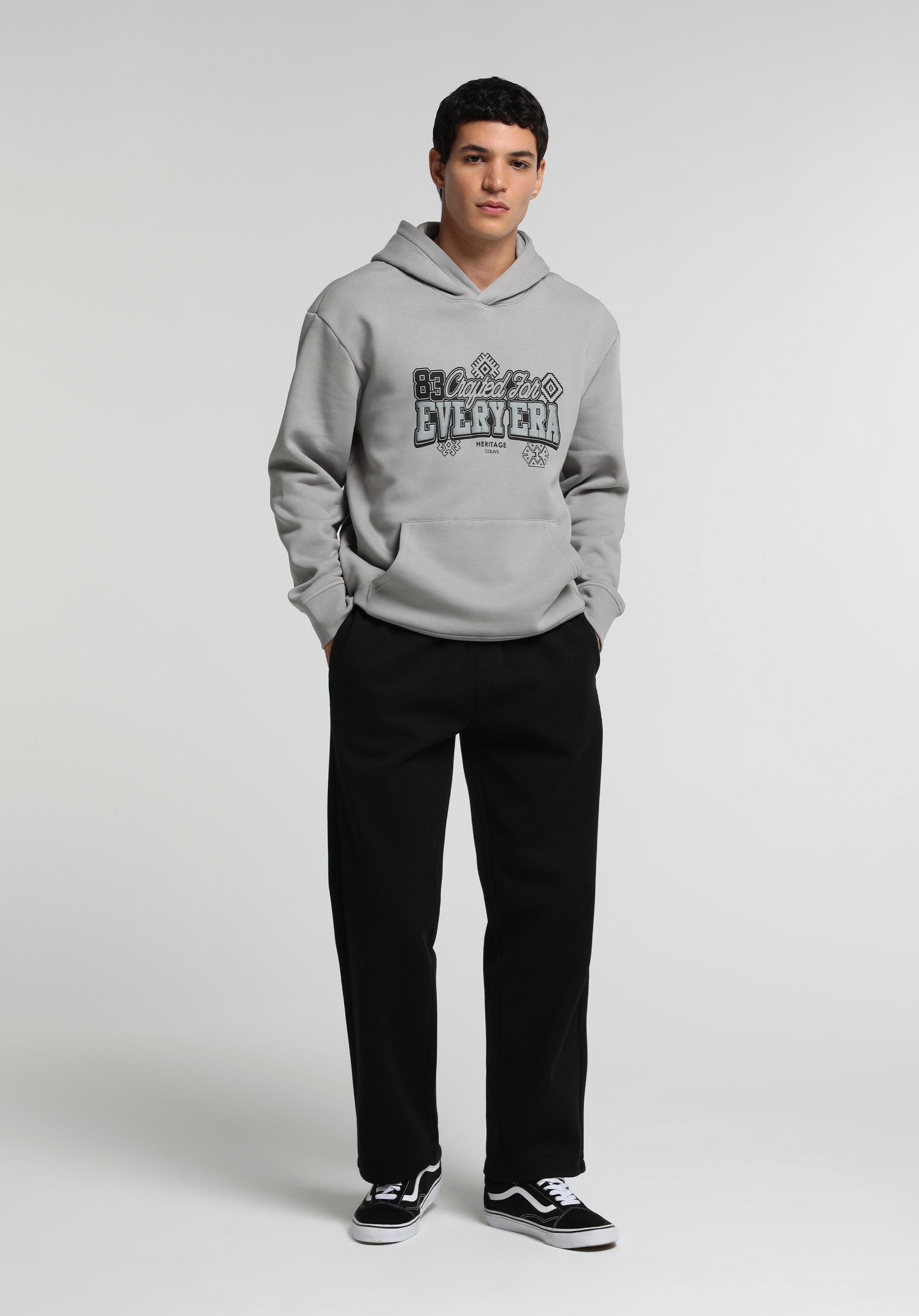 Relaxed Fit Kapüşonlu Düz Erkek Gri Sweatshirt