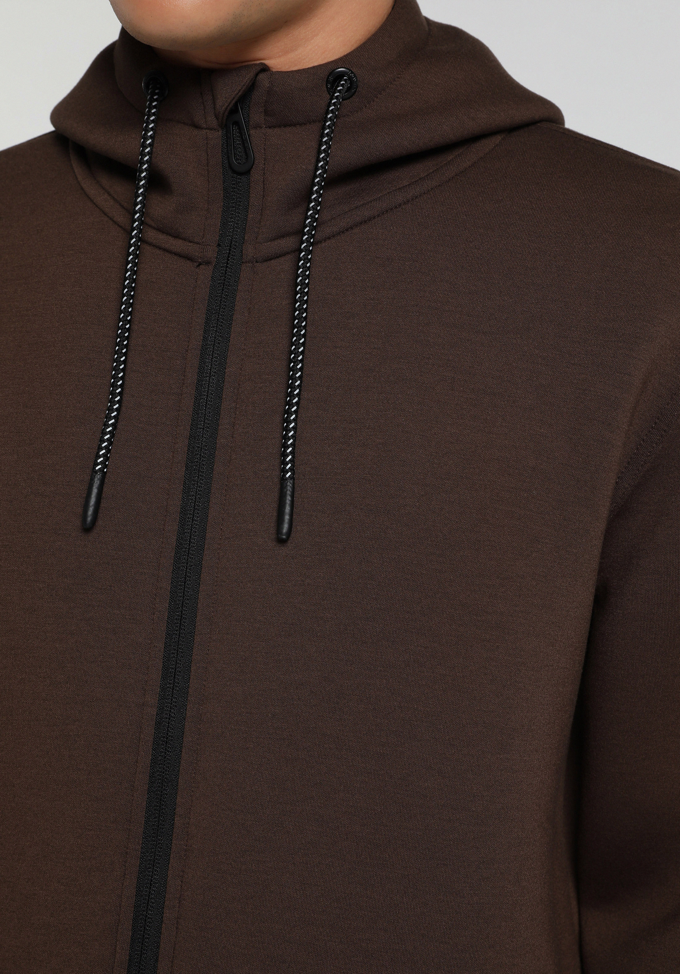 Regular Fit Kapüşonlu Düz Erkek Kahverengi Sweatshirt