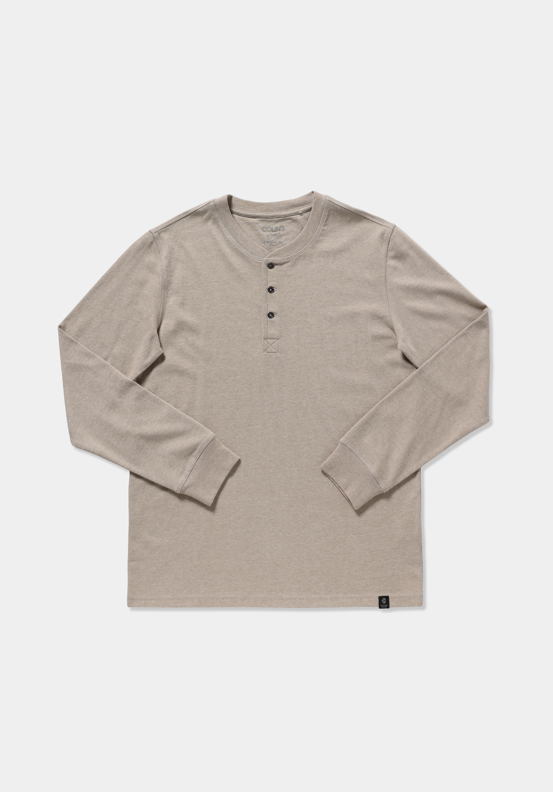 Slim Fit Düğmeli Yaka Düz Erkek Bej Uzun Kol Tişört