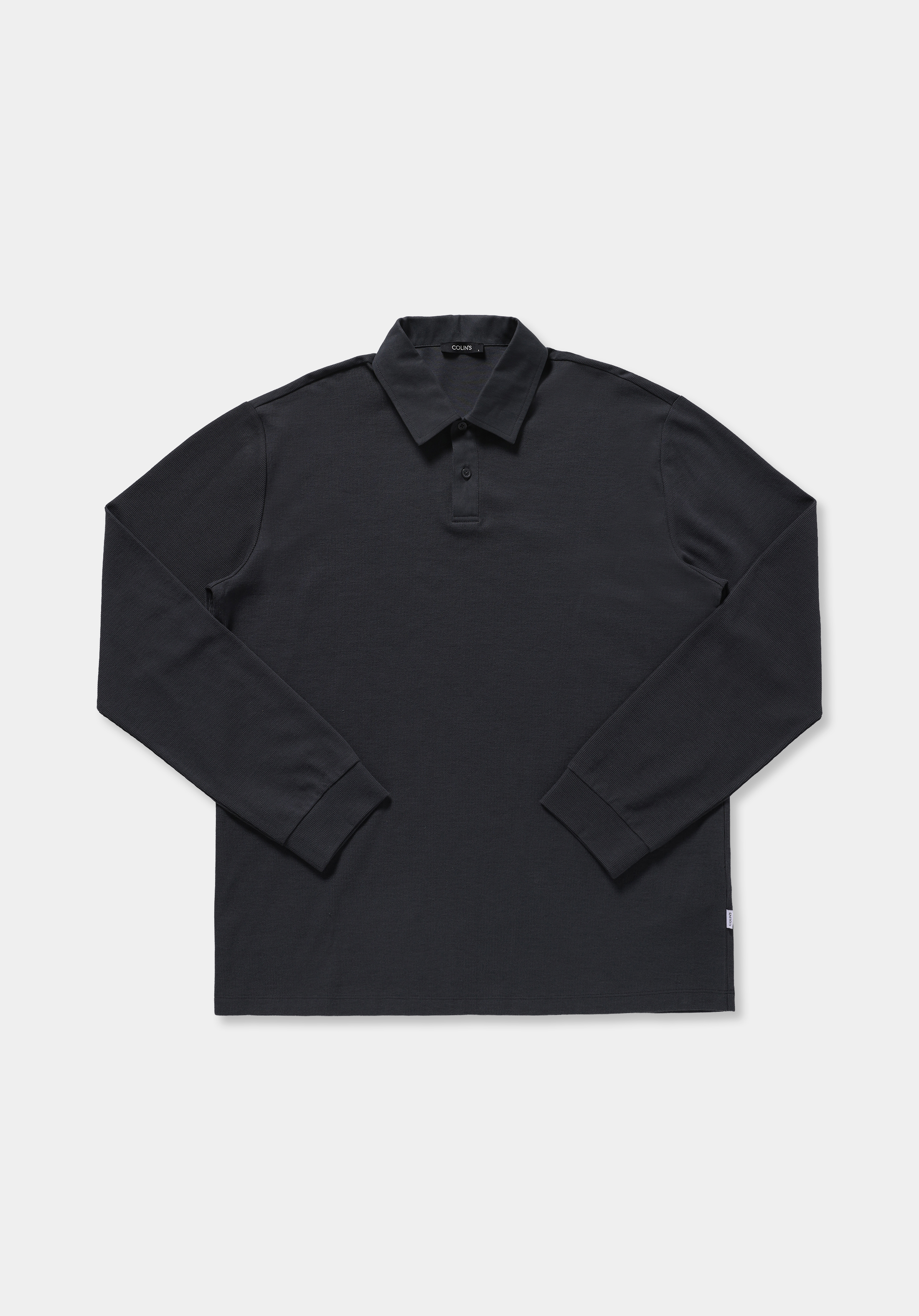 Relaxed Fit Polo Yaka Düz Erkek Antrasit Uzun Kol Tişört