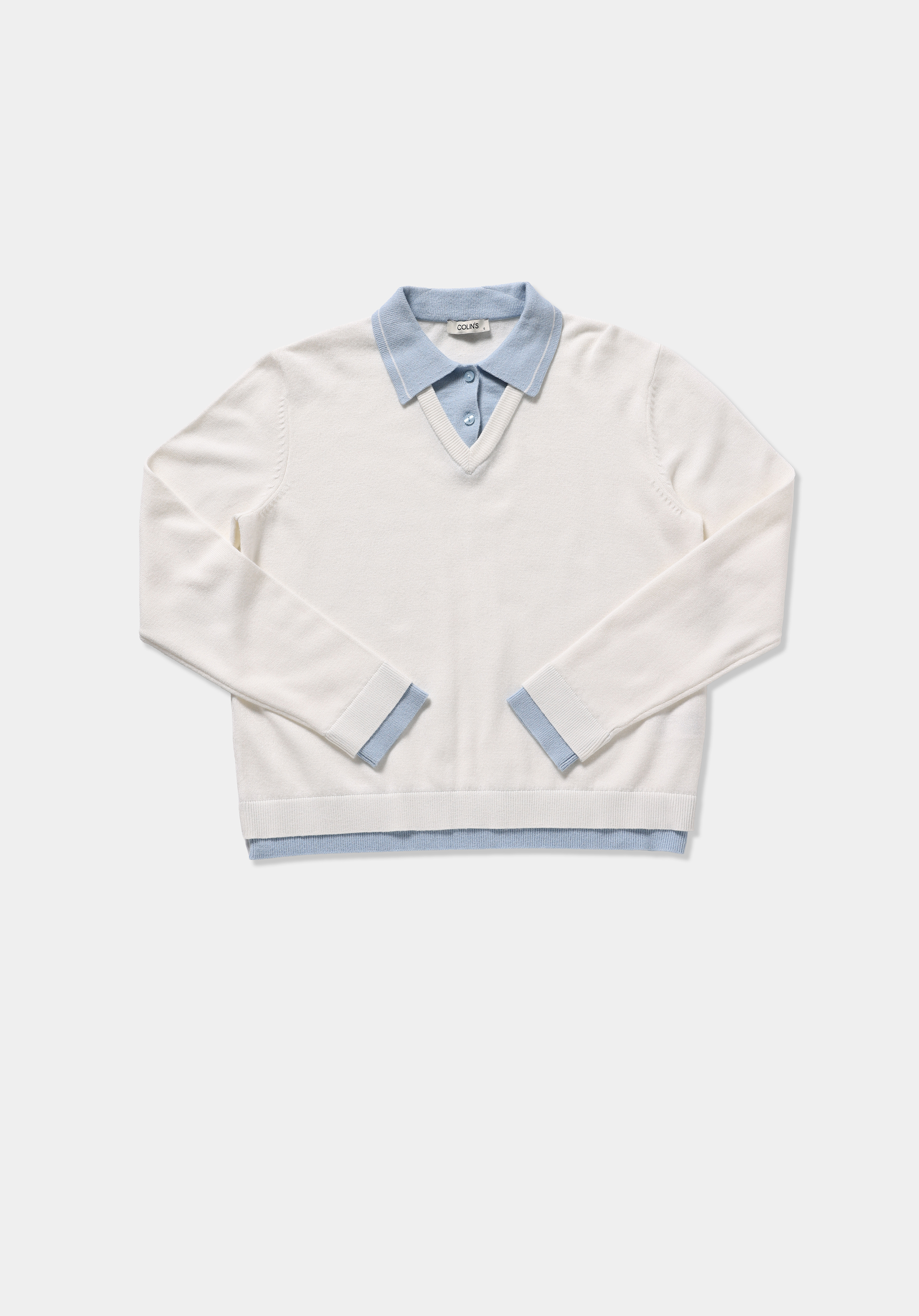 Regular Fit Polo Yaka Düz Kadın Beyaz Kazak