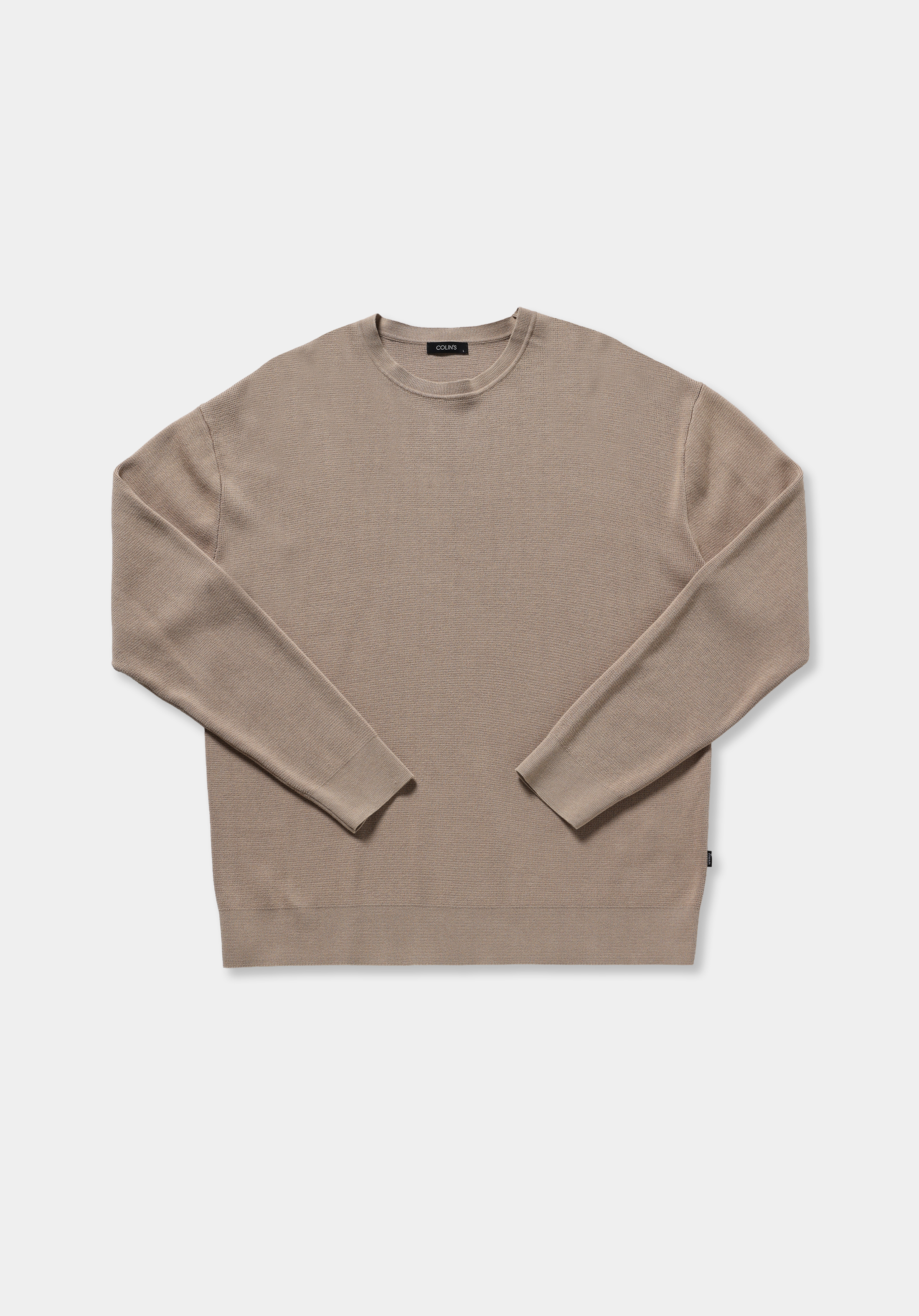Relaxed Fit Yuvarlak Yaka Düz Erkek Bej Kazak