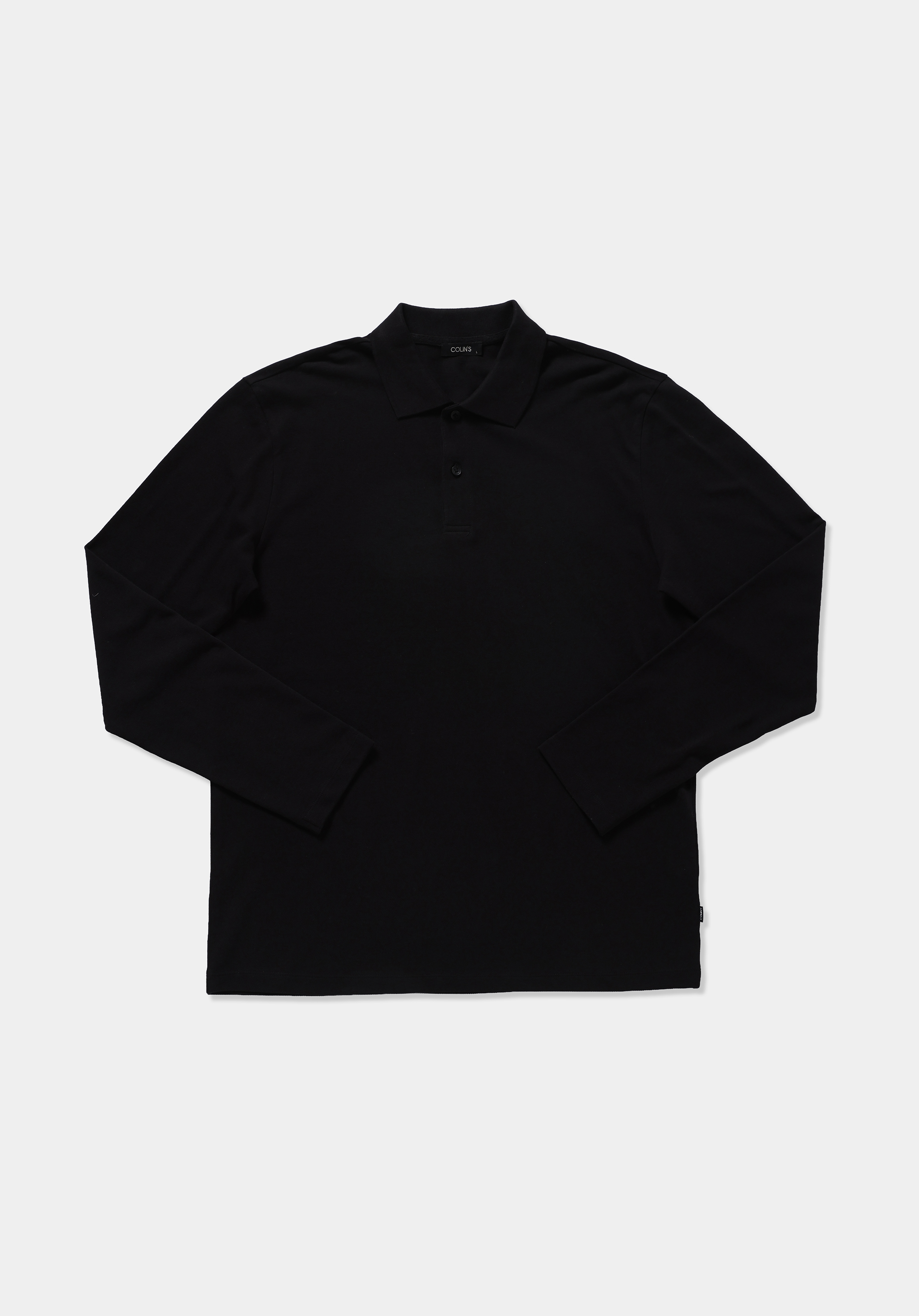 Regular Fit Polo Yaka Düz Erkek Siyah Uzun Kol Tişört
