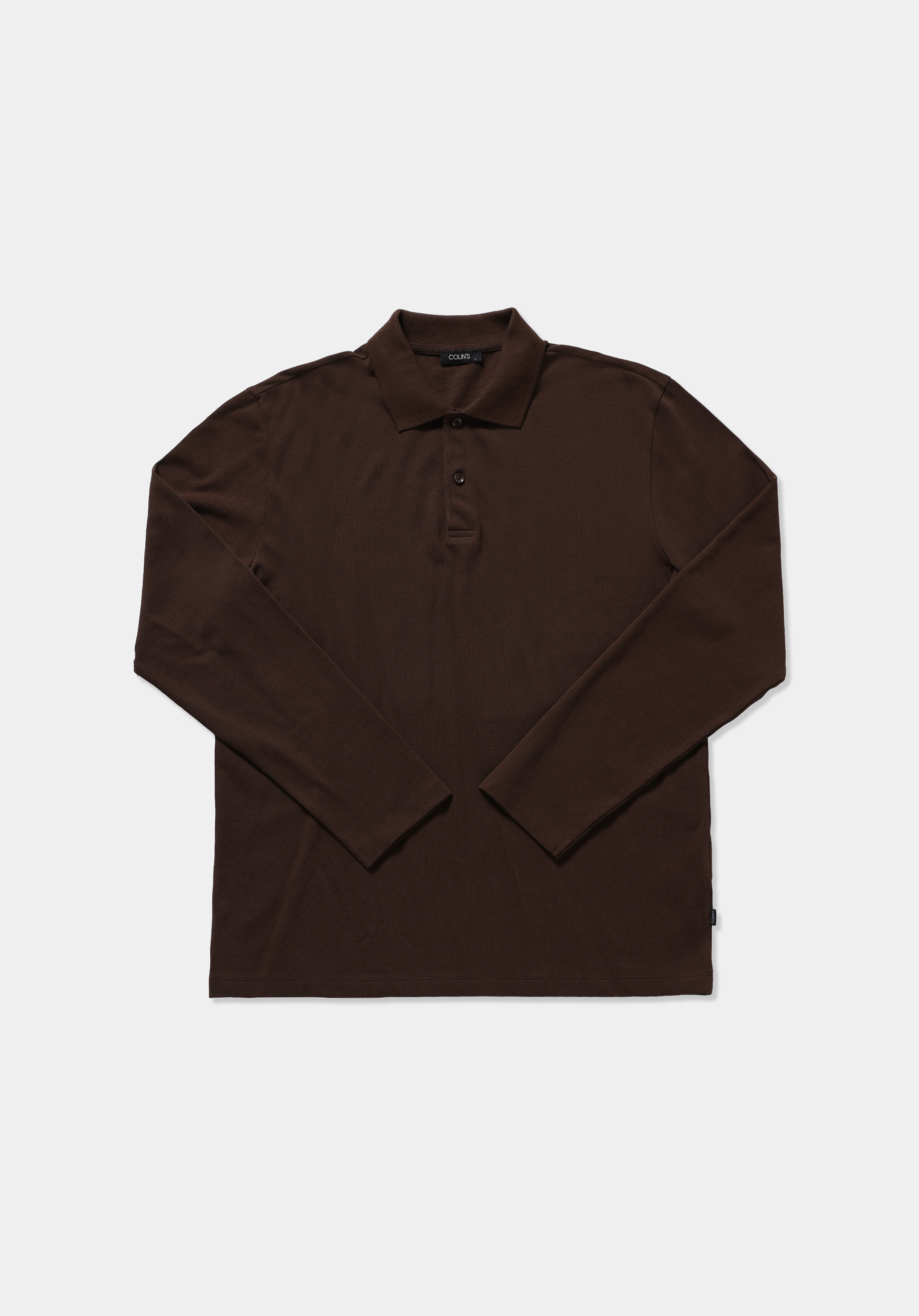 Regular Fit Polo Yaka Düz Erkek Kahverengi Uzun Kol Tişört