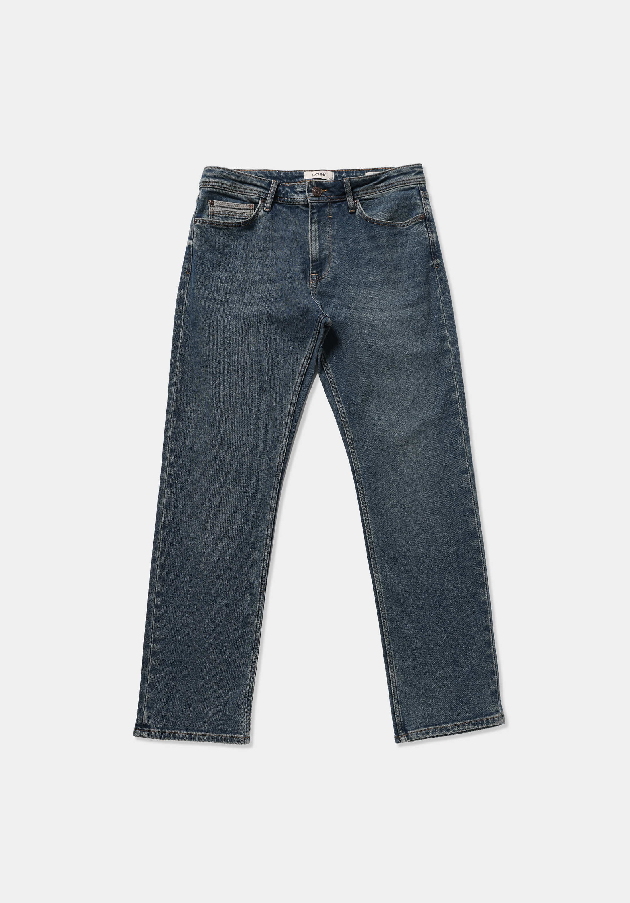 Relaxed Straight Fit   Erkek Mid İndigo Denim Jean Pantolon