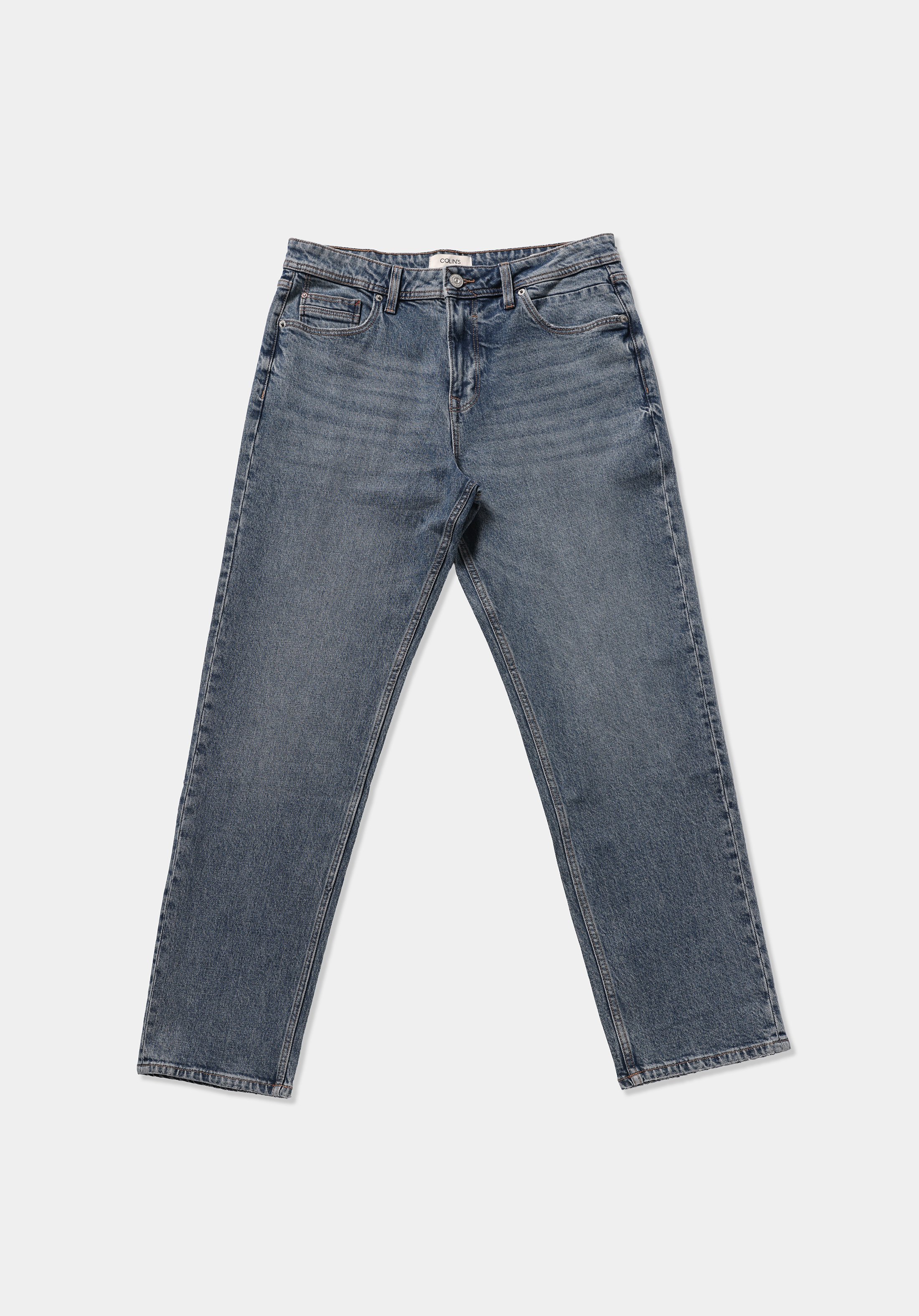 Loose Straight Fit   Erkek Mid İndigo Denim Jean Pantolon