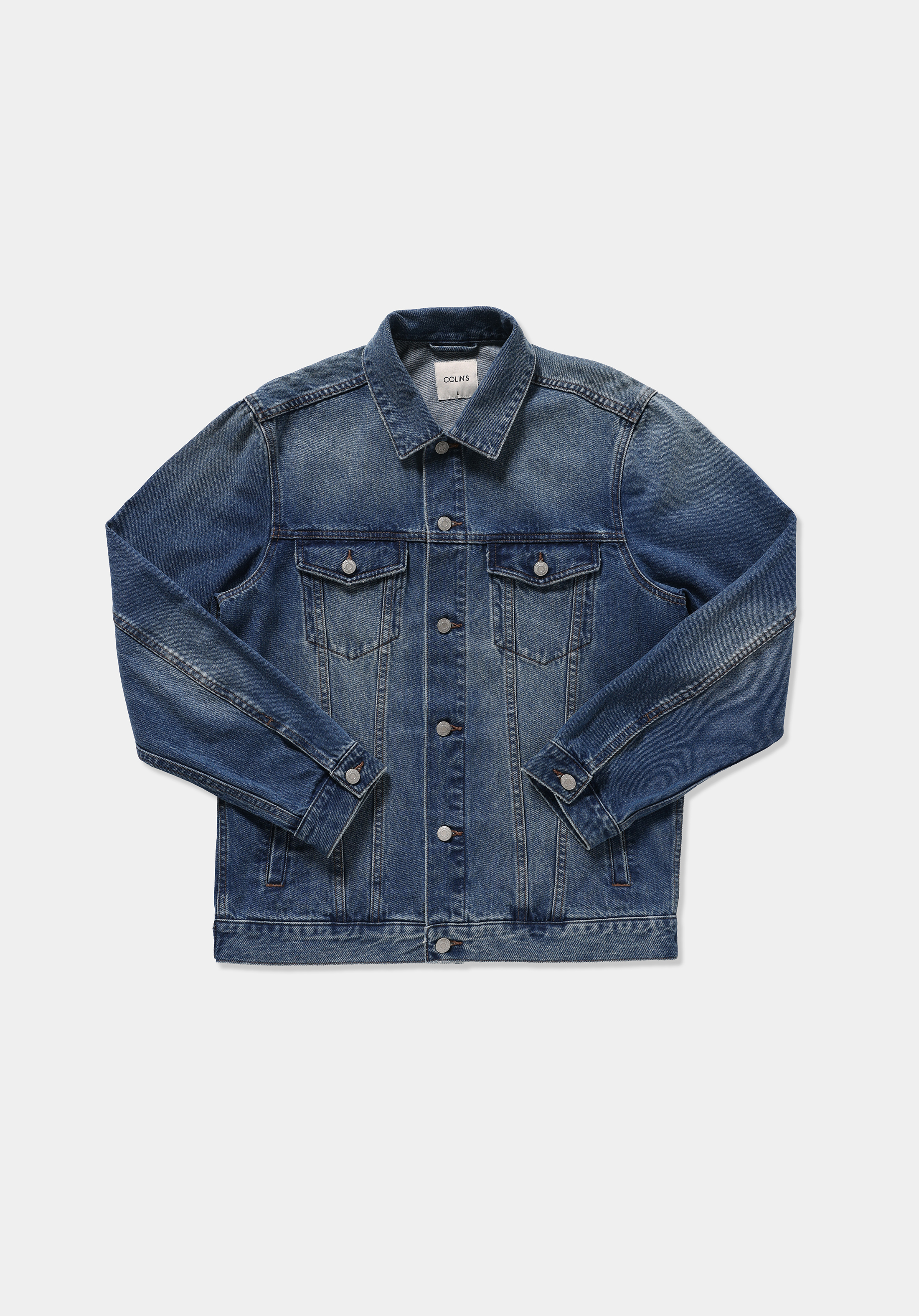 Regular Fit Düğmeli Astarsız  Erkek Mid İndigo Denim Ceket