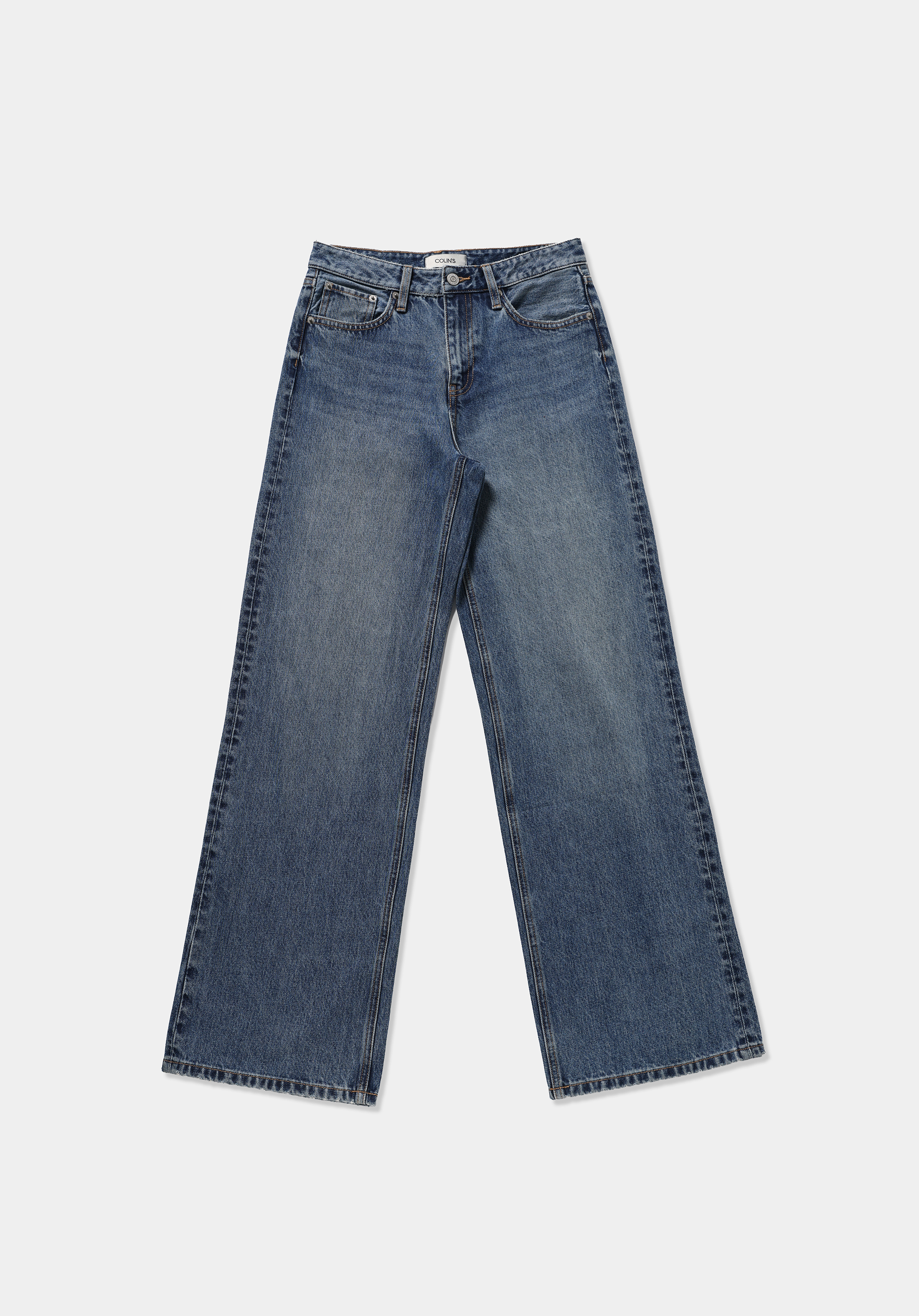 Wide Leg Fit Yüksel Bel Geniş Paça Kadın Mid İndigo Denim Jean Pantolon