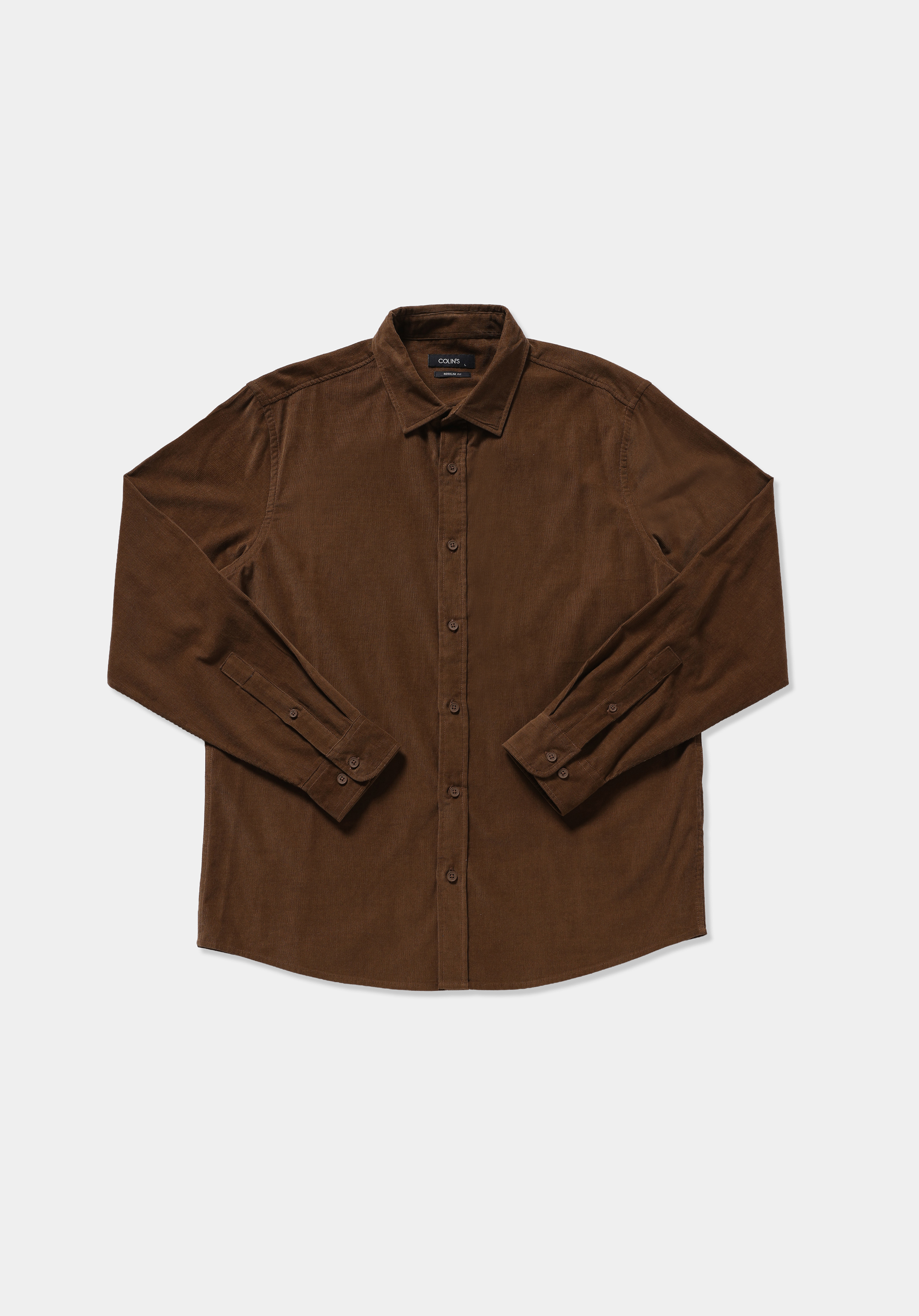 Regular Fit Shirt Neck Düz Erkek Kahverengi Uzun Kol Gömlek